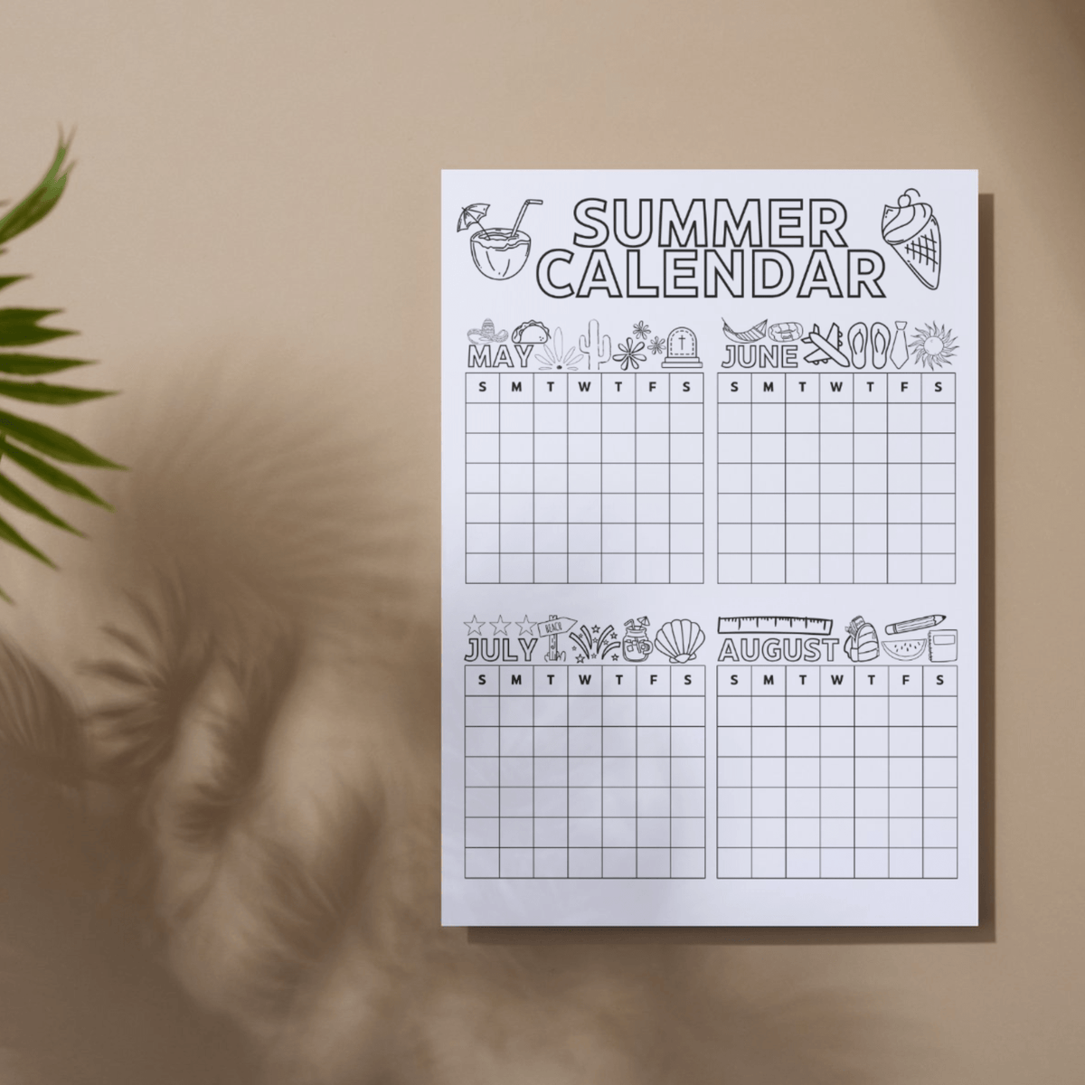 Summer Poster Calendar for Kids and Family | Summer Calendar | Summer ...