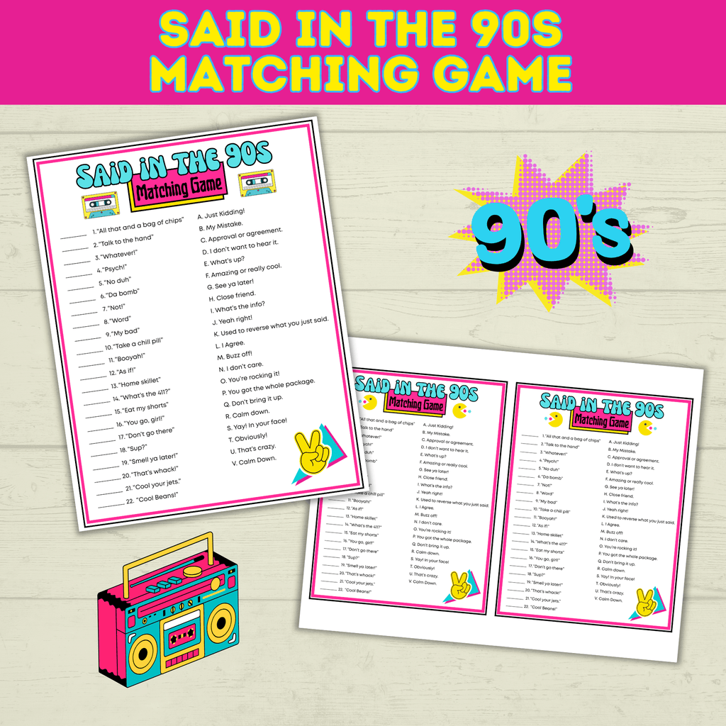 90s Games | 90s Birthday Games | 90s | 90s Party Games | Printable Games | Retro Party Games | 1990s Party Games | 90s Trivia | Throwback