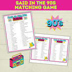 90s Games | 90s Birthday Games | 90s | 90s Party Games | Printable Games | Retro Party Games | 1990s Party Games | 90s Trivia | Throwback