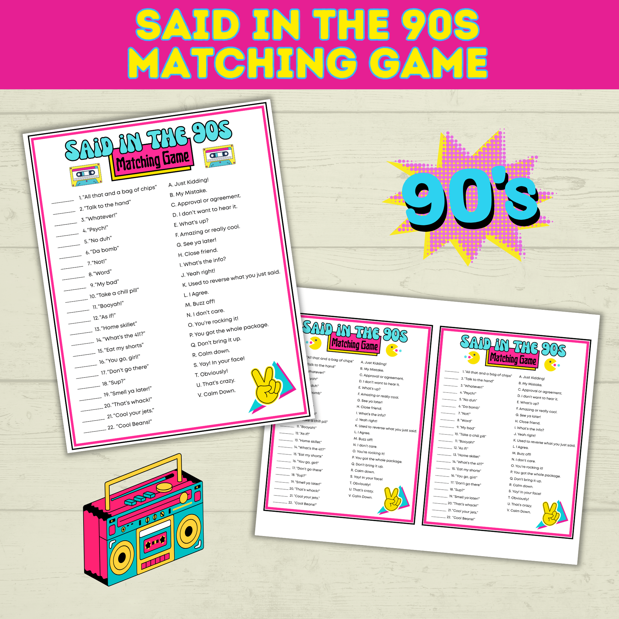 90s Games | 90s Birthday Games | 90s | 90s Party Games | Printable Games | Retro Party Games | 1990s Party Games | 90s Trivia | Throwback