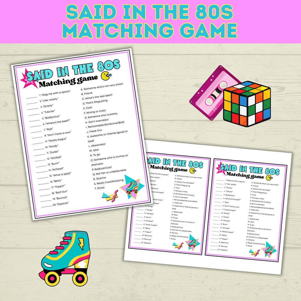 80s Games | 80s Party Games | Retro Games | 80s Birthday Party Game | 80s | Games | 80s Trivia | Printable Games | Vintage Games
