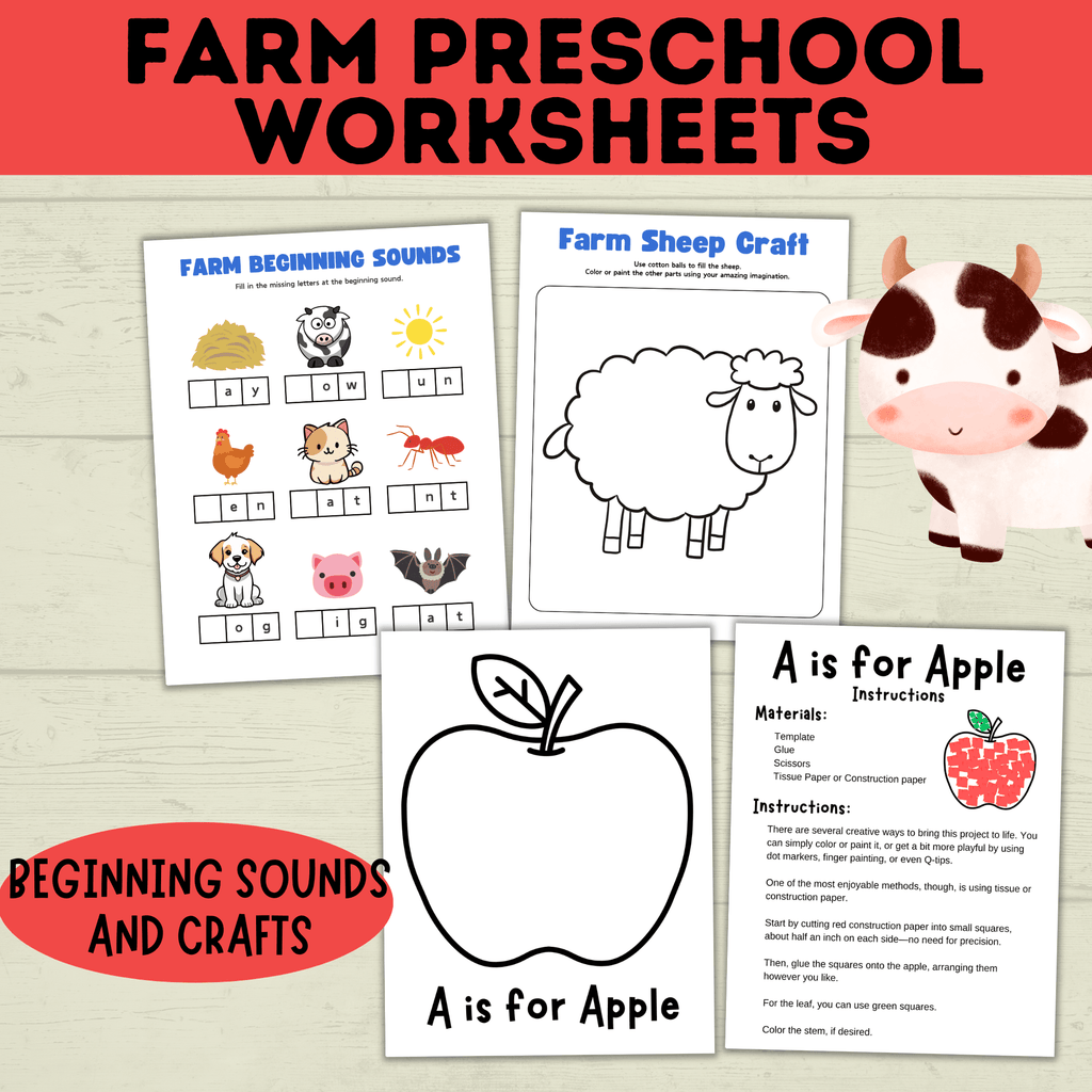 Farm Preschool Worksheets | Farm Activity | Farm Printables | Counting Printable | Toddler Counting | Word Tracing | Letter Recognition