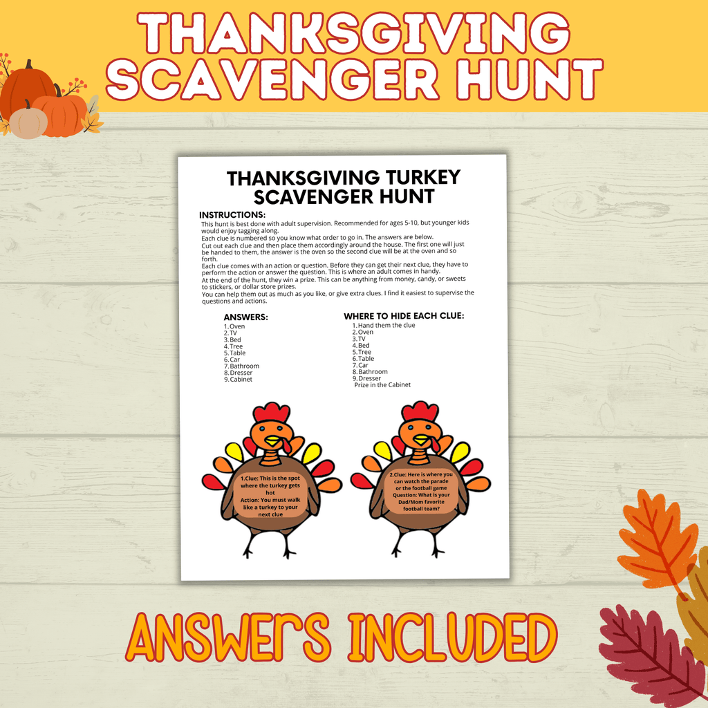 Thanksgiving Scavenger Hunt | Turkey Scavenger Hunt | Kids Thanksgiving Activities | Kids Games | Thanksgiving Games | Digital Download