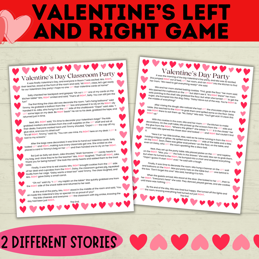 Left and Right Game | Valentine's Day Games | Gift Passing Game | Game for Kids | Classroom Games | Valentine's Day Printable