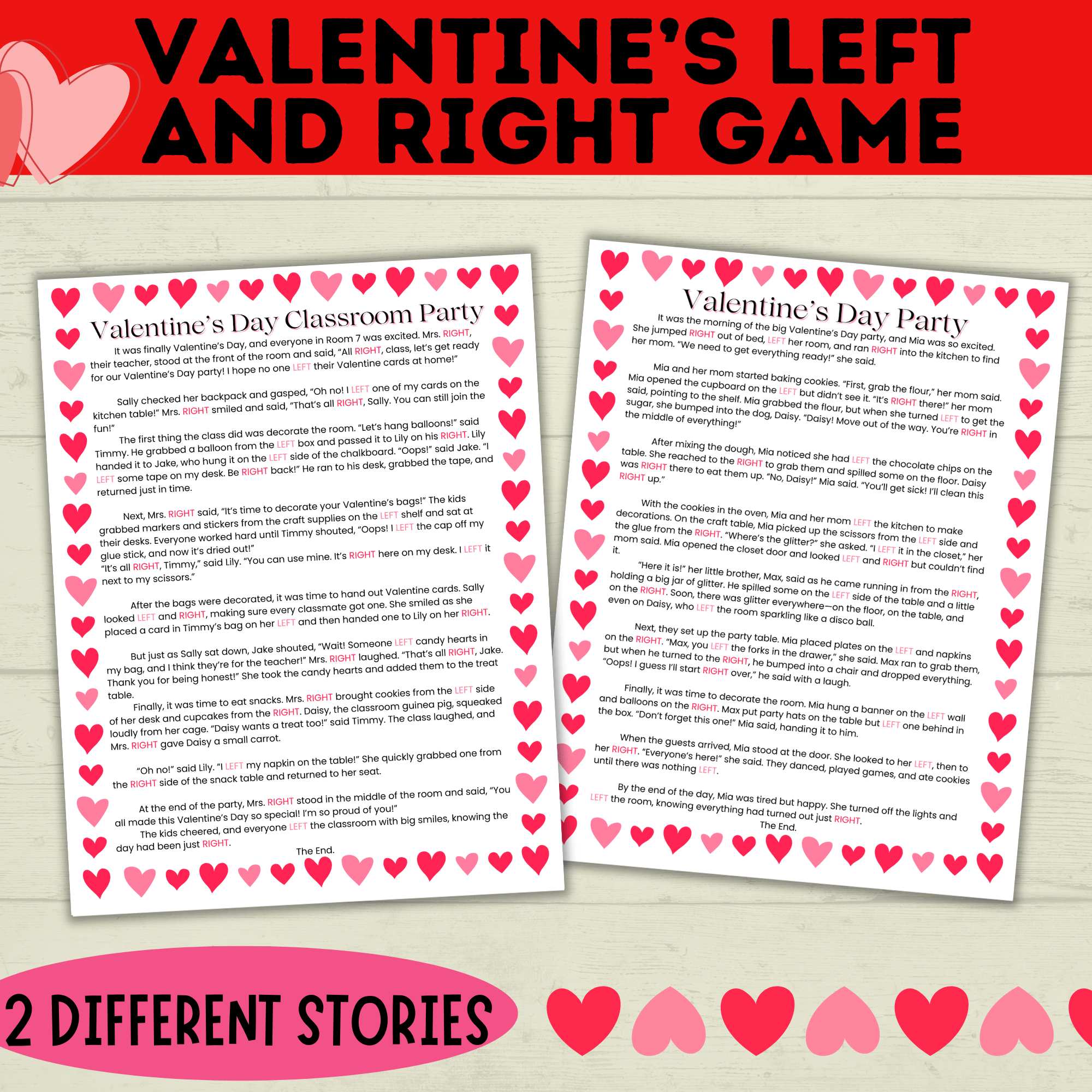 Left and Right Game | Valentine's Day Games | Gift Passing Game | Game for Kids | Classroom Games | Valentine's Day Printable