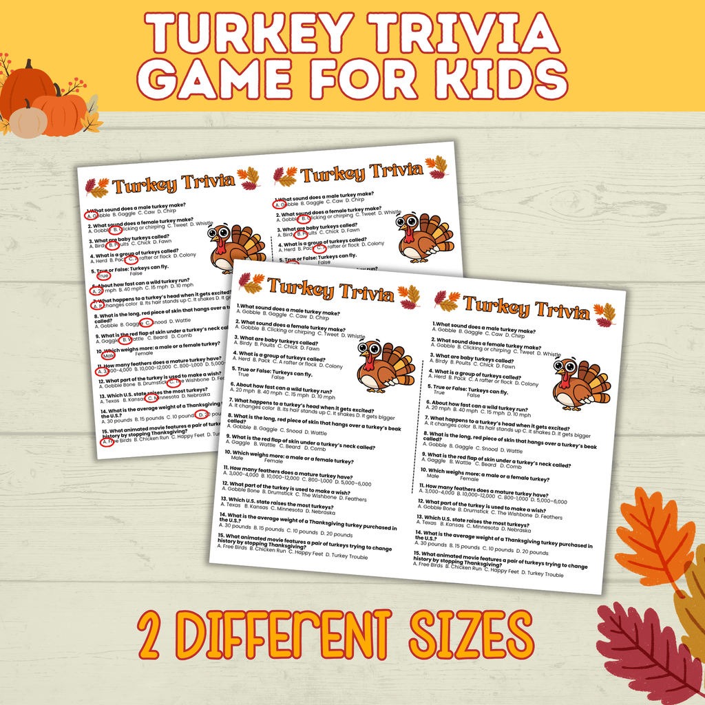 Turkey Trivia | Thanksgiving Trivia | Trivia for Kids | Digital Download | Thanksgiving Games | Thanksgiving Activities | Thanksgiving