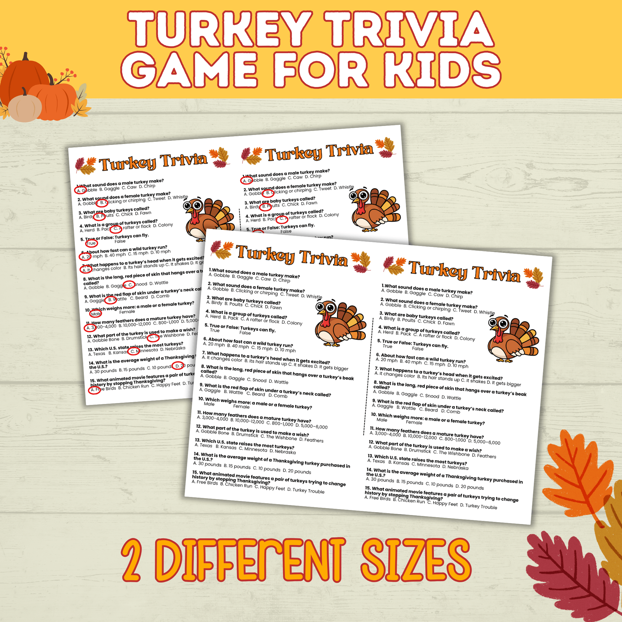 Turkey Trivia | Thanksgiving Trivia | Trivia for Kids | Digital Download | Thanksgiving Games | Thanksgiving Activities | Thanksgiving