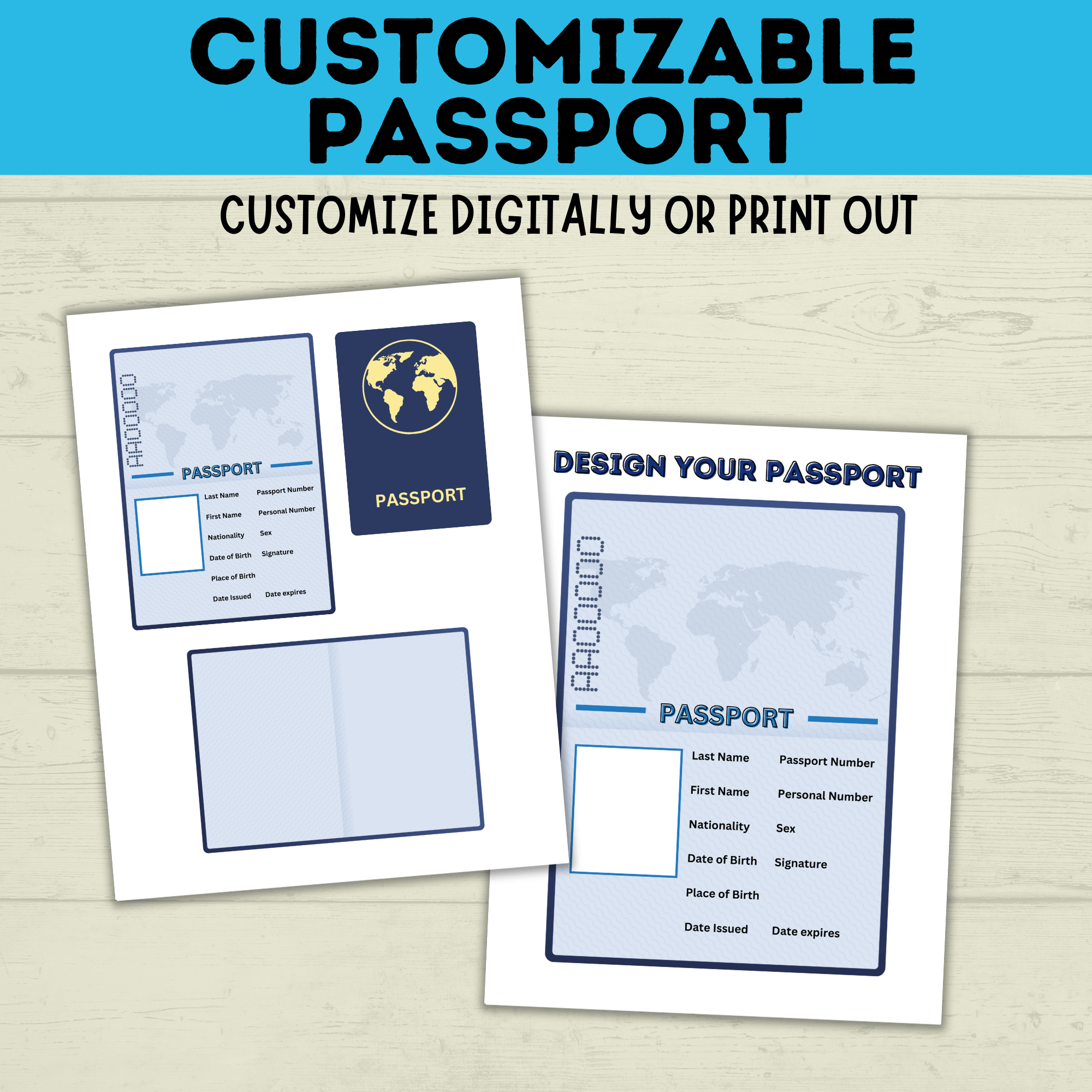 Customizable Passport | Design Your Own Passport | Passport Craft | Kids Crafts | Craft Template | Travel Craft | Passport Book | Kids