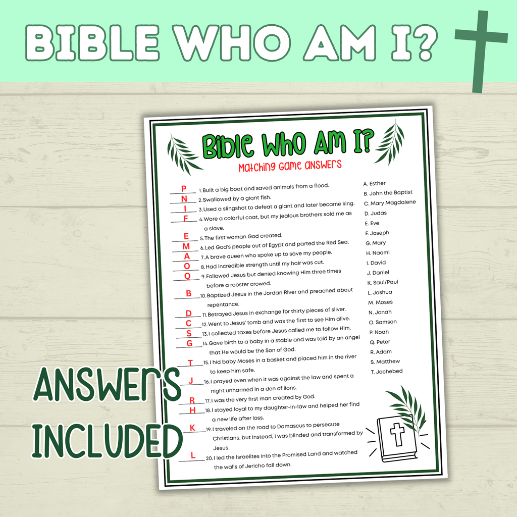 Bible Games | Bible Who Am I?  | Bible Trivia | Bible Activities | Kids Trivia | Sunday School | Christian Games | Digital Download
