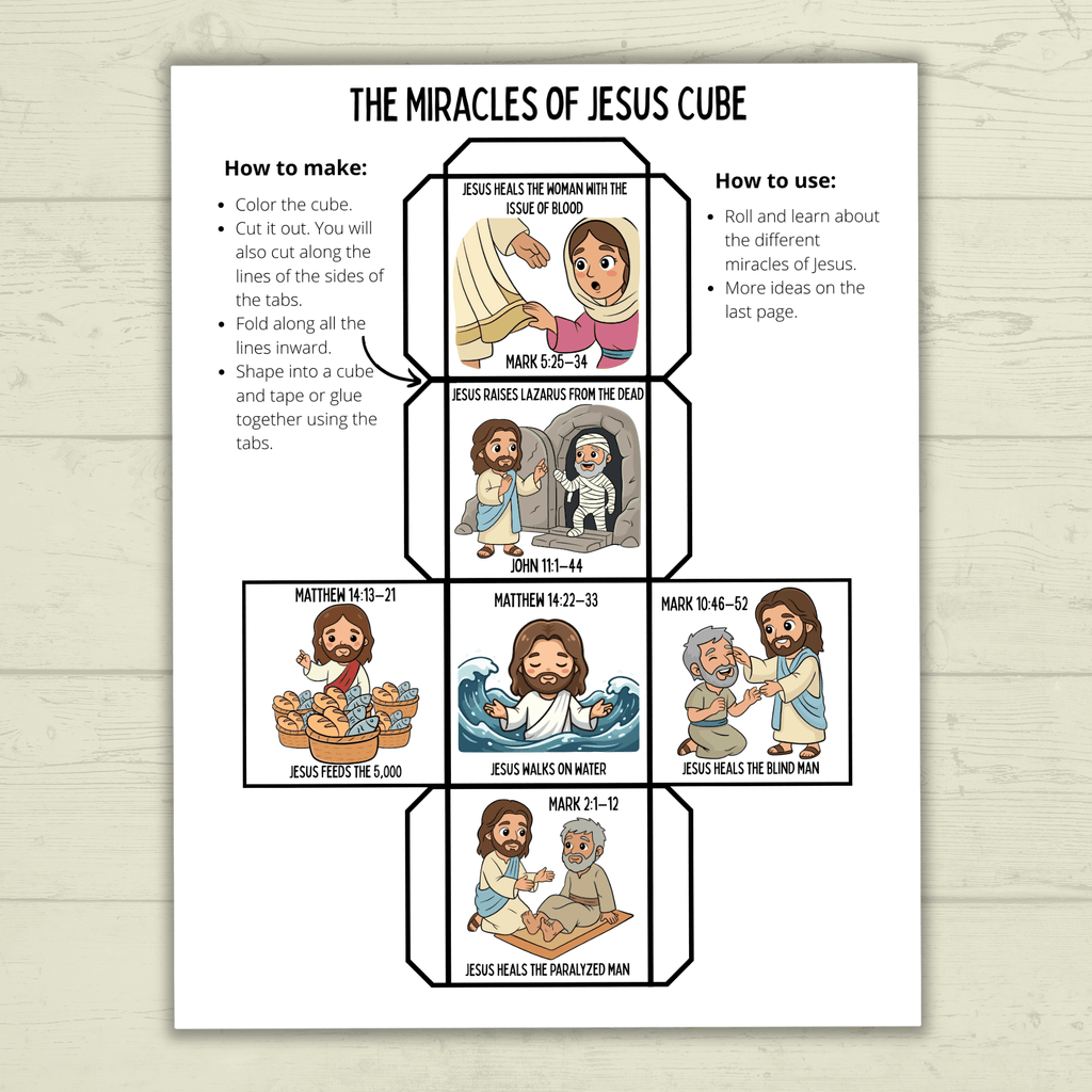 Miracles of Jesus Cube Craft, Jesus Craft, Bible Cube Craft, Sunday School Craft