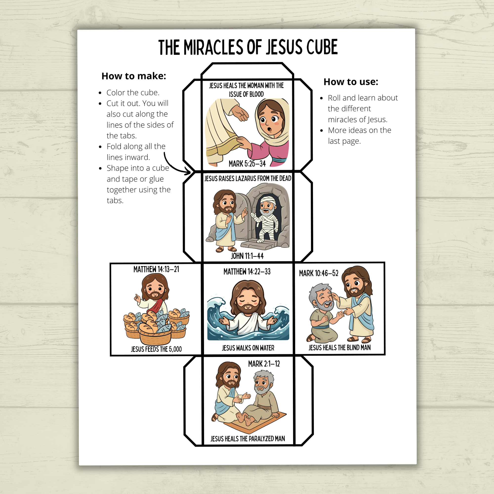 Miracles of Jesus Cube Craft, Jesus Craft, Bible Cube Craft, Sunday School Craft