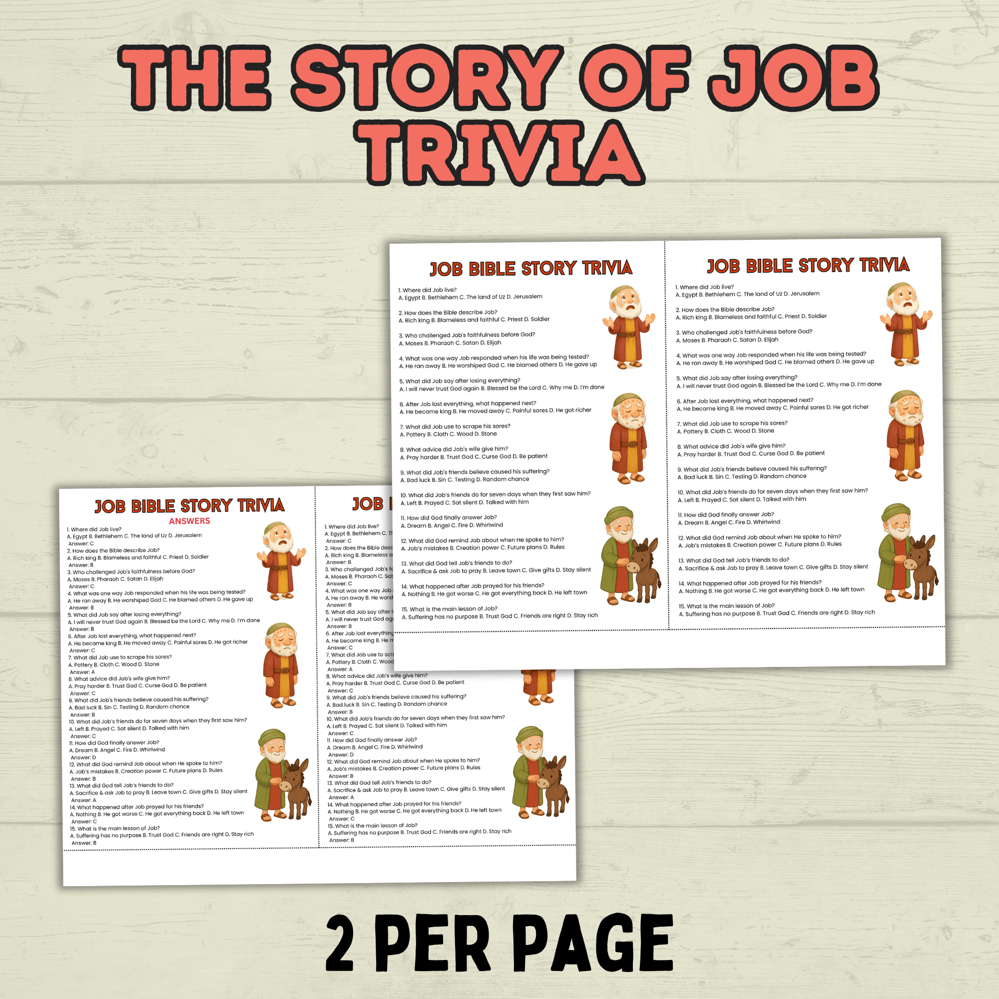 Job Trivia, Job Bible Story Trivia, Kids Trivia, Sunday School Activity, Bible Christian Game