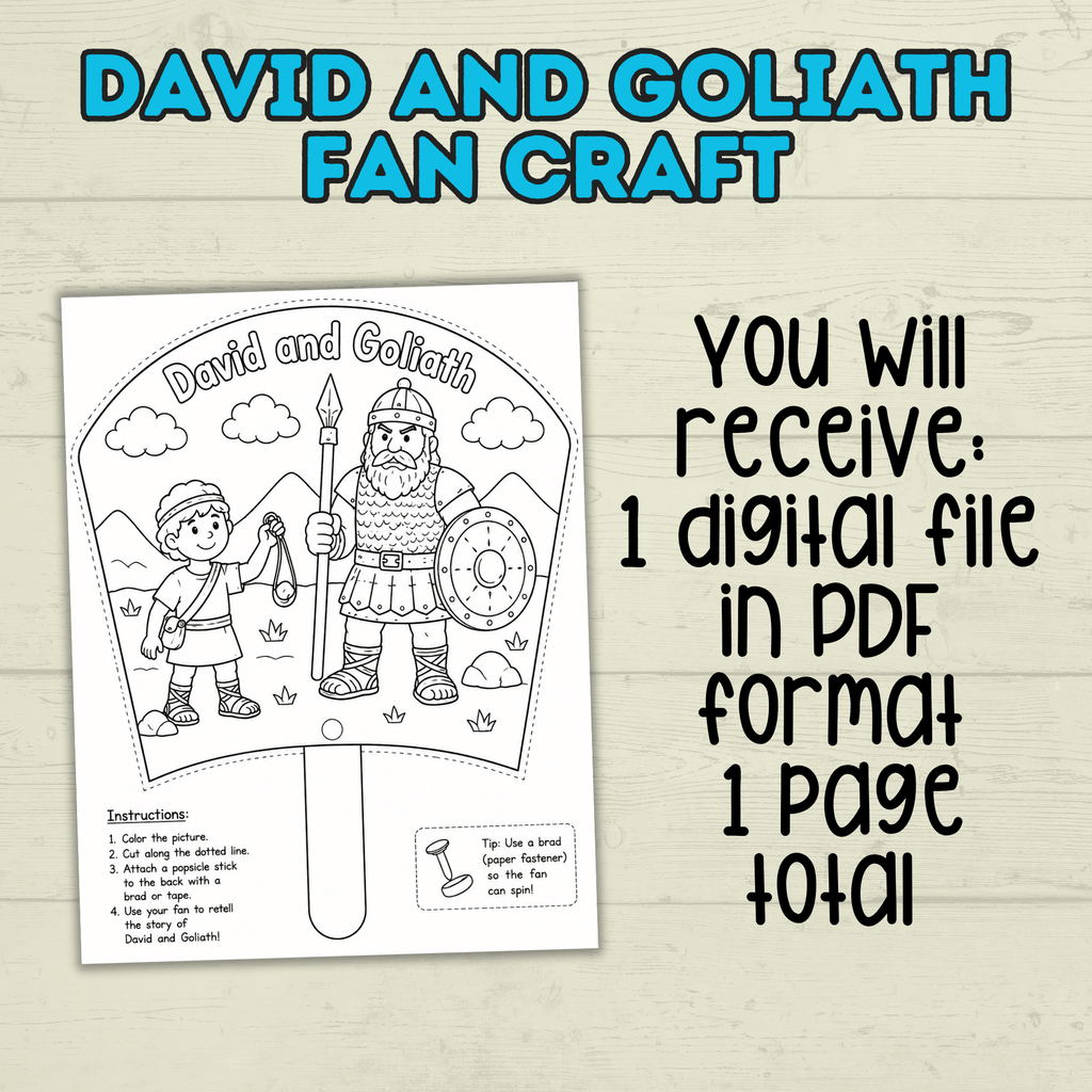 David and Goliath Craft, Bible Story Craft, Sunday School Craft, Fan Craft, Cut and Paste Craft, Bible Lesson, Christian Craft, Homeschool