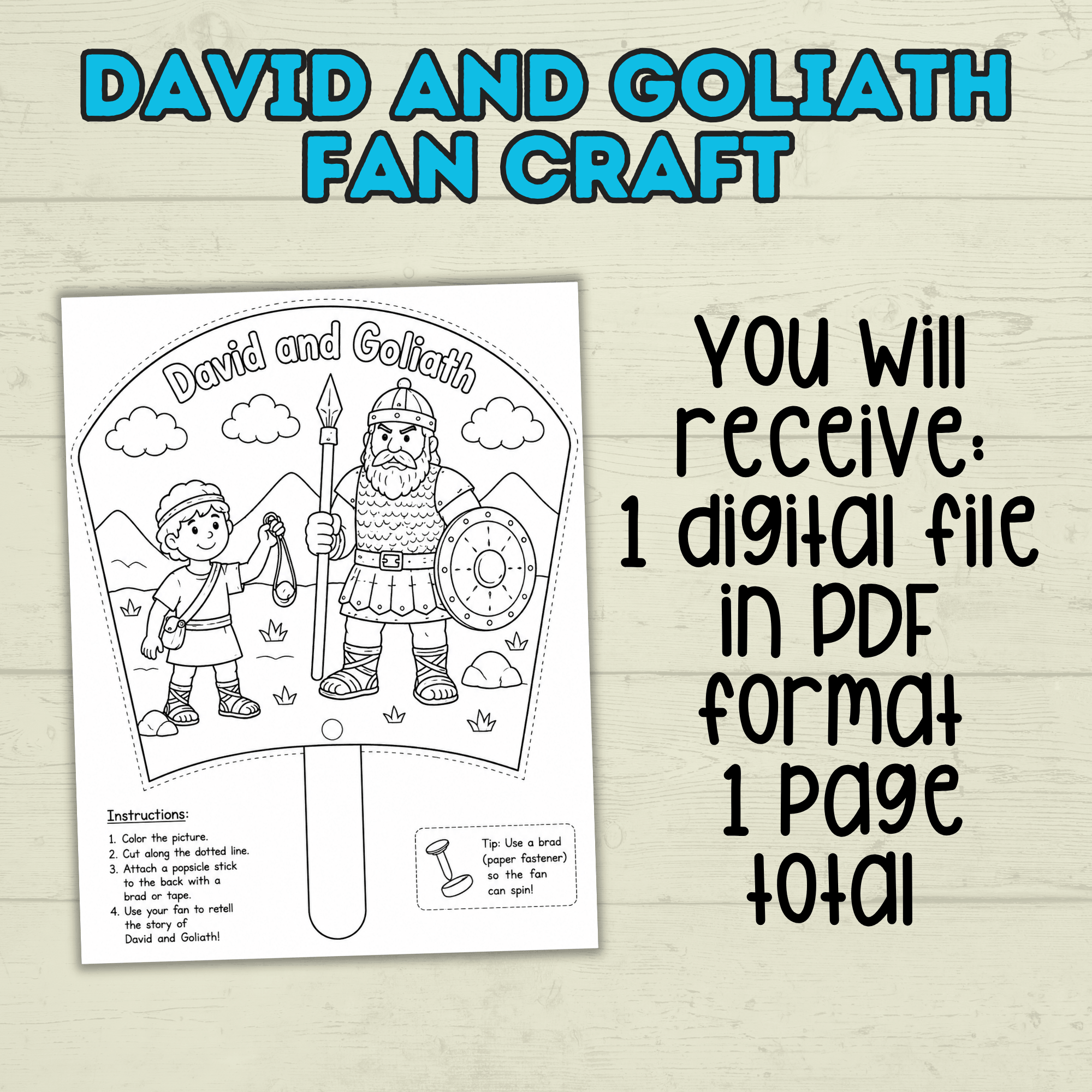 David and Goliath Craft, Bible Story Craft, Sunday School Craft, Fan Craft, Cut and Paste Craft, Bible Lesson, Christian Craft, Homeschool
