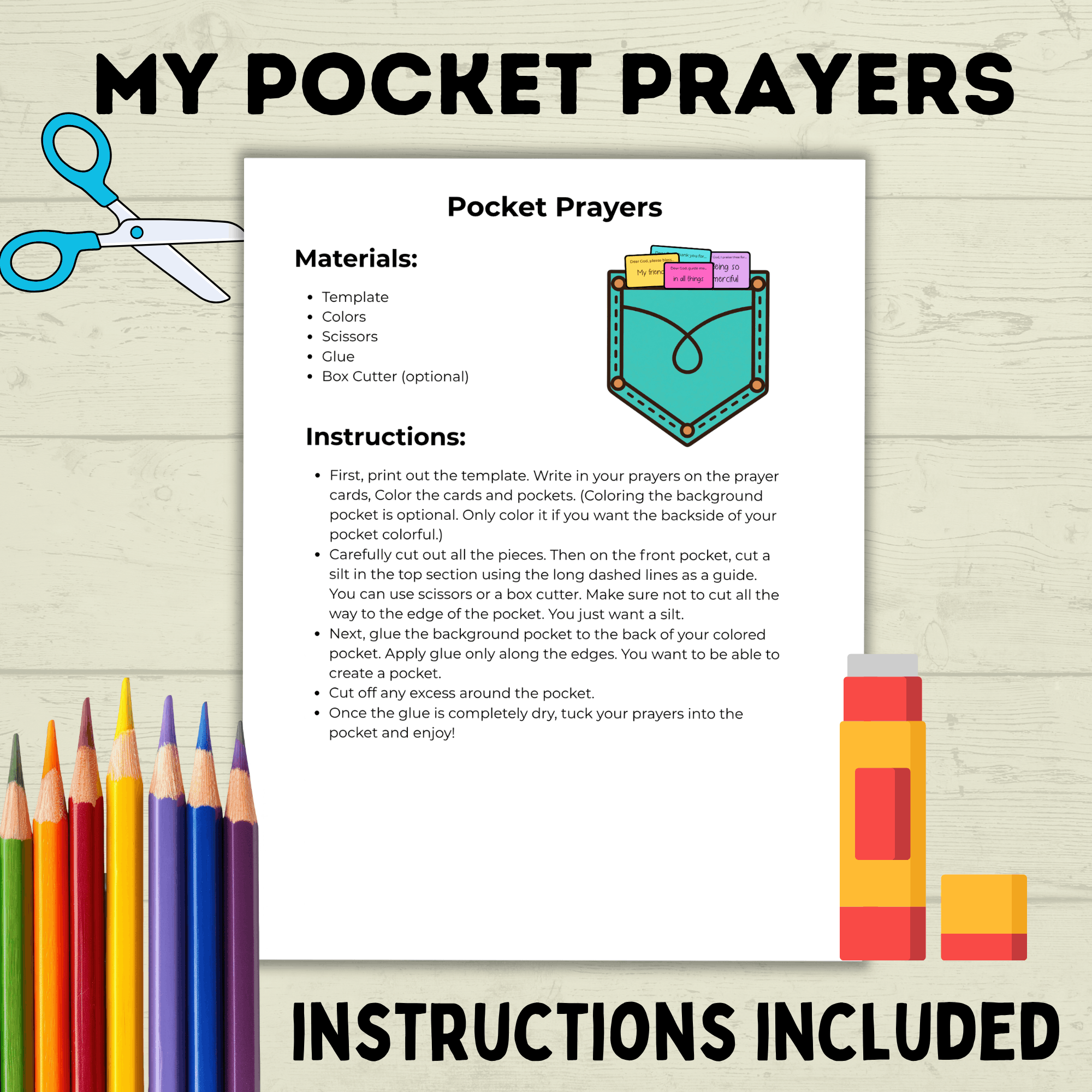 My Pocket Prayers Craft, Mini Prayers, Written Prayers, Kids prayers, Teach Kids to Pray, Sunday School Craft, Bible Lesson Craft, VBS
