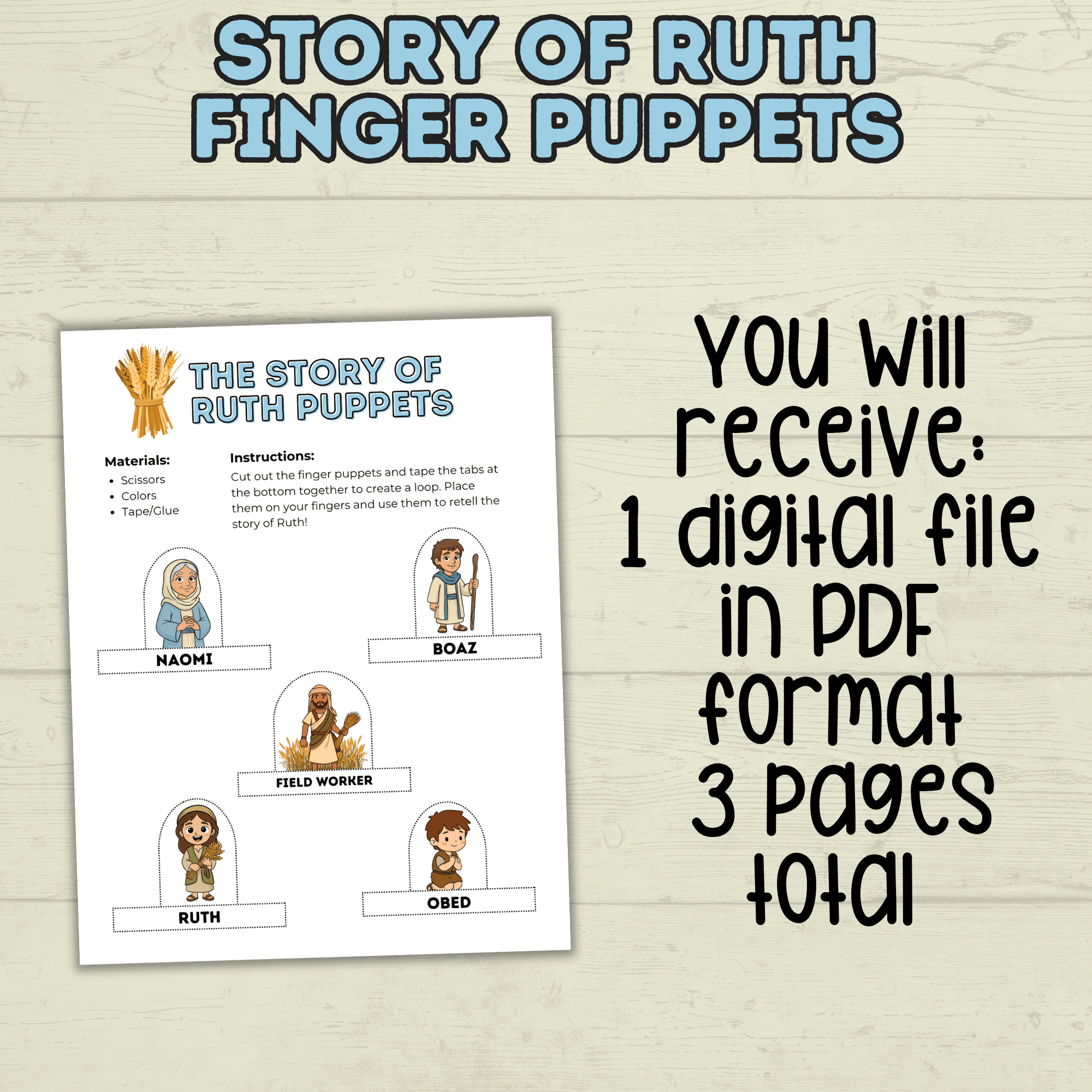 Ruth Craft, Bible Story Craft, Finger Puppets Bible Lesson, Sunday School Craft