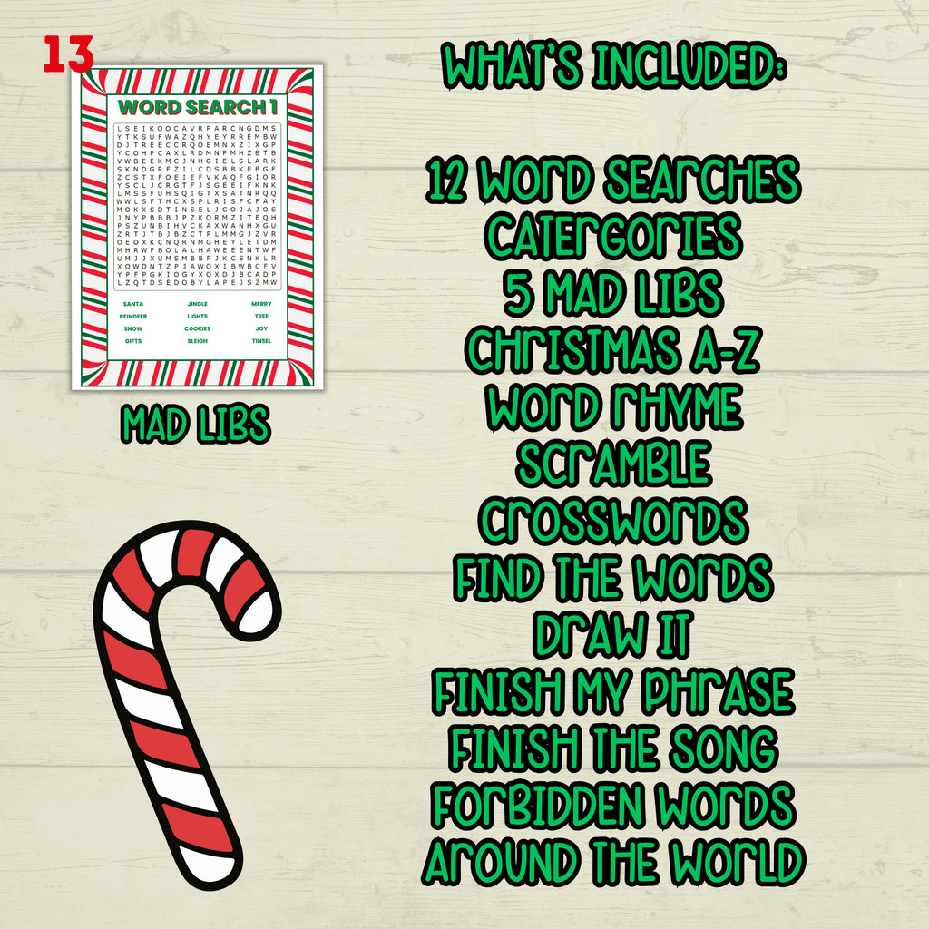 Christmas Classroom Party Printable Word Games for Kids, Group Activities, Family Reunion Holiday Game