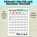 Primary Reading and Prayer Tracker | Prayer Tracker | Reading Tracker | Primary Printables | LDS Primary | Come Follow Me | Prayer Chart