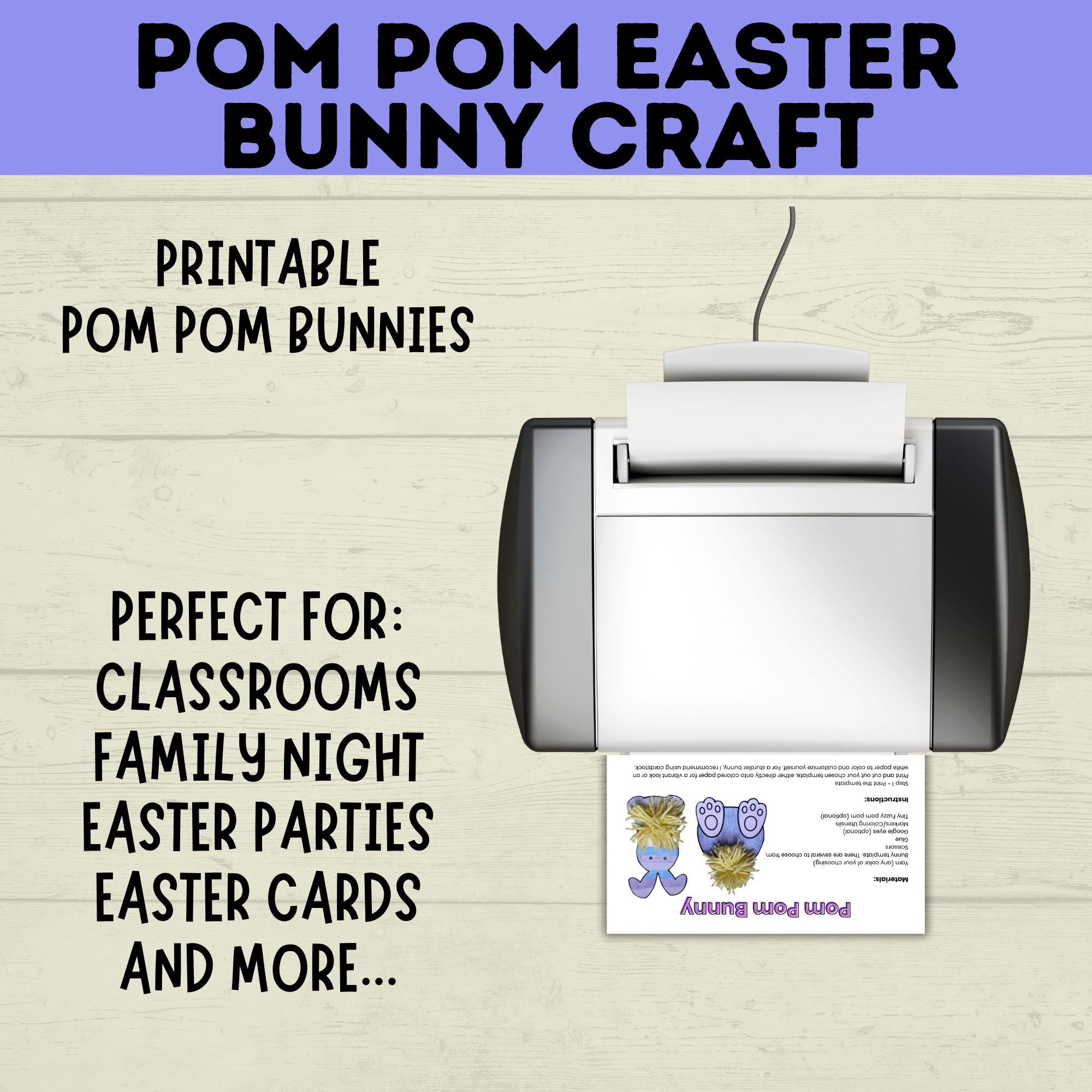 Easter Crafts | Easter Bunny Crafts | Pom Pom Easter Bunny | Kids Easter Crafts | Easter Printables | Easter Activities | Kids Crafts