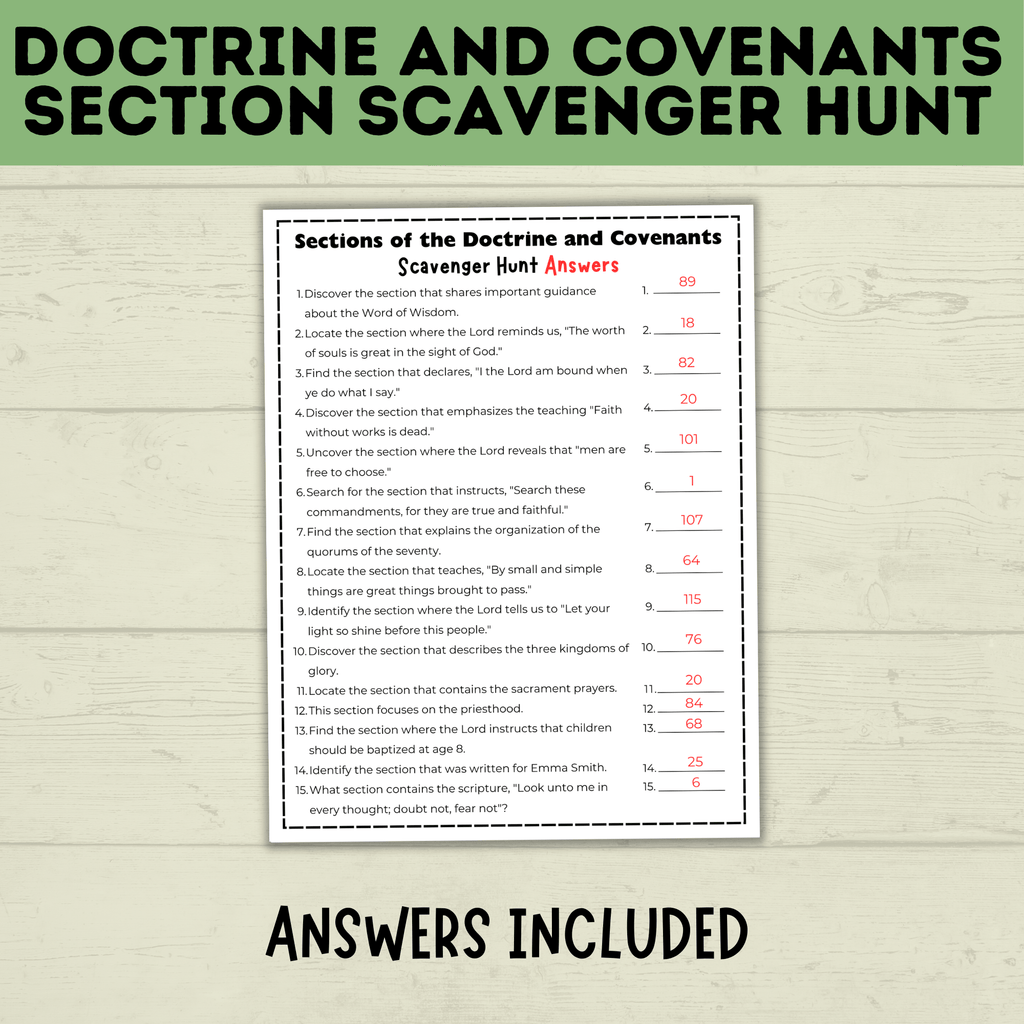 Doctrine and Covenants Scavenger Hunt | Sections of the Doctrine and Covenants Quiz | Come Follow Me | Kids Scavenger Hunt | Sunday School