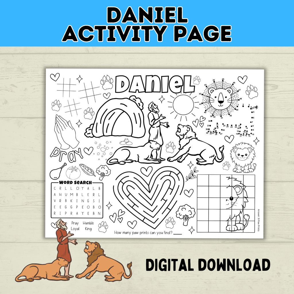 Bible Activity Page | Activity Sheet | Daniel in the Lion's Den | Lion | Homeschool | Christian Game | Kids Bible Printable | PDF