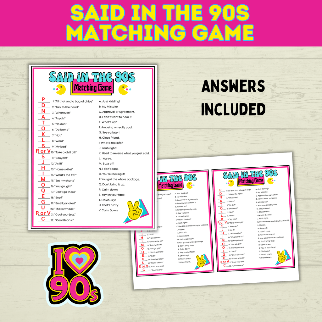 90s Games | 90s Birthday Games | 90s | 90s Party Games | Printable Games | Retro Party Games | 1990s Party Games | 90s Trivia | Throwback