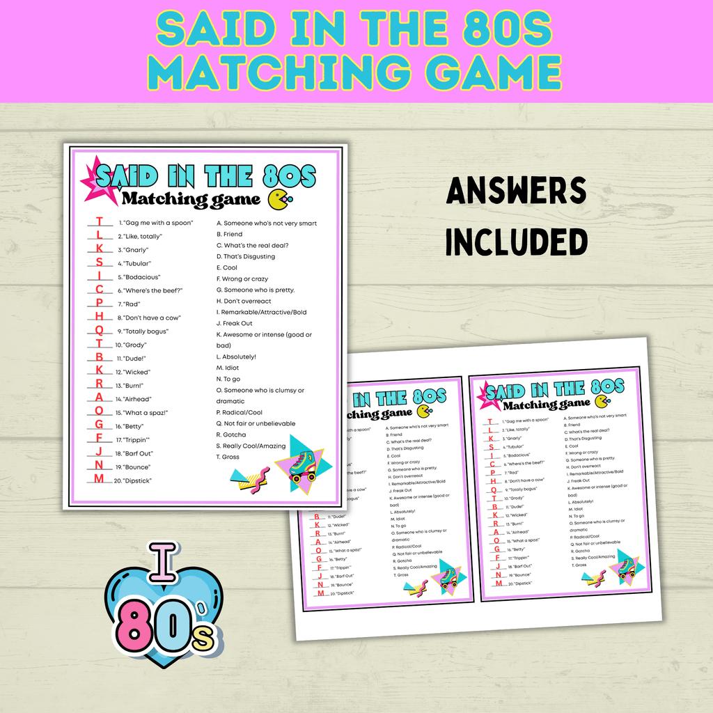 80s Games | 80s Party Games | Retro Games | 80s Birthday Party Game | 80s | Games | 80s Trivia | Printable Games | Vintage Games