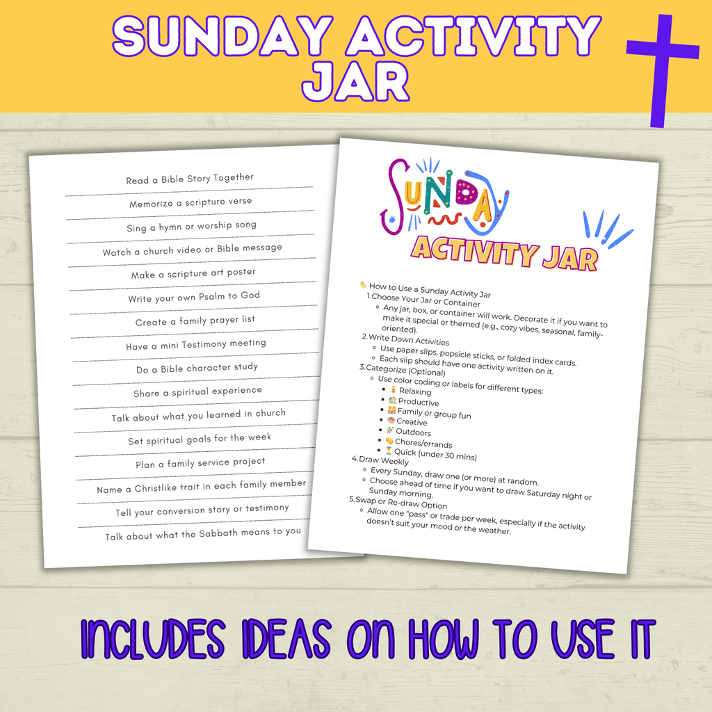 Sunday Activities for Kids | Sunday Jar | Sabbath Day Jar | Bible Activities | Christ Activities | Christian Activities | Church Crafts