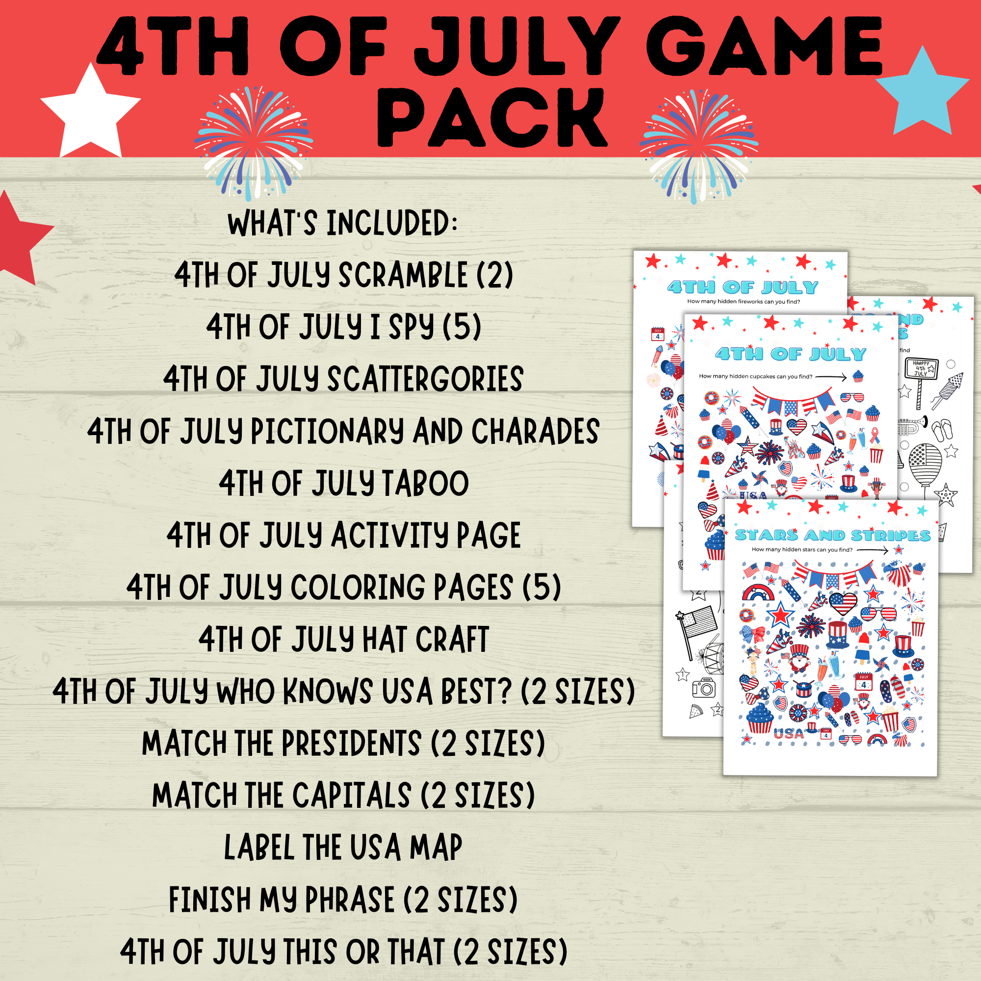 4th of July Games Pack | 4th of July Bundle | 4th of July Party Games Pack | Kids Games | Family Games | 4th of July Printables