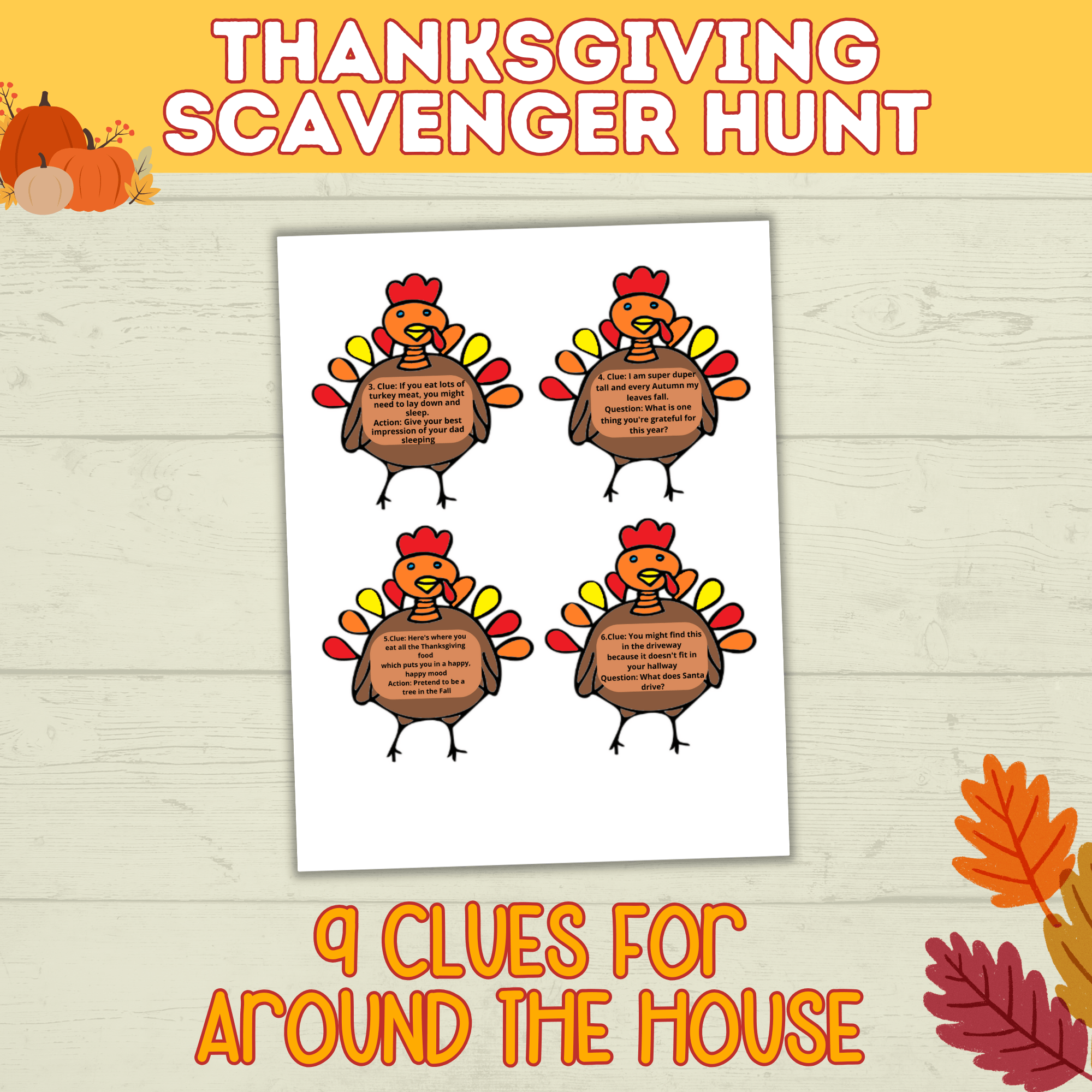 Thanksgiving Scavenger Hunt | Turkey Scavenger Hunt | Kids Thanksgiving Activities | Kids Games | Thanksgiving Games | Digital Download
