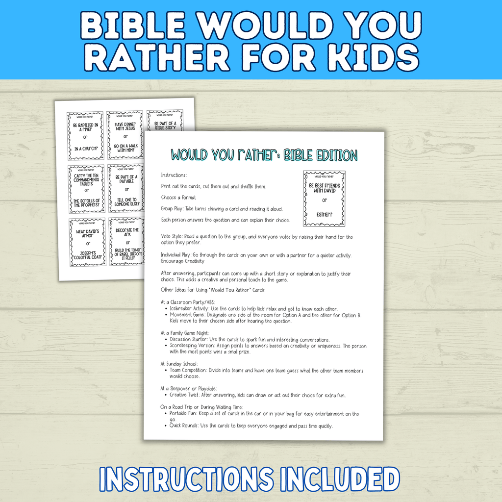 Bible Games for Kids | Would You Rather Bible Edition for Kids | Church Games | Digital Download | Bible Trivia | Sunday School Games