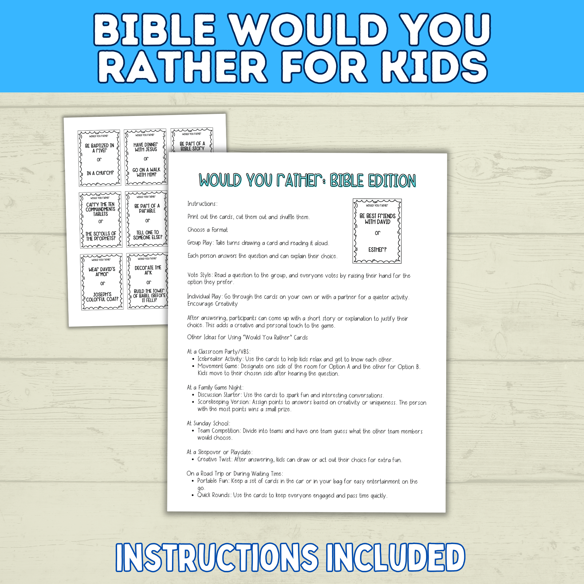 Bible Games for Kids | Would You Rather Bible Edition for Kids | Church Games | Digital Download | Bible Trivia | Sunday School Games