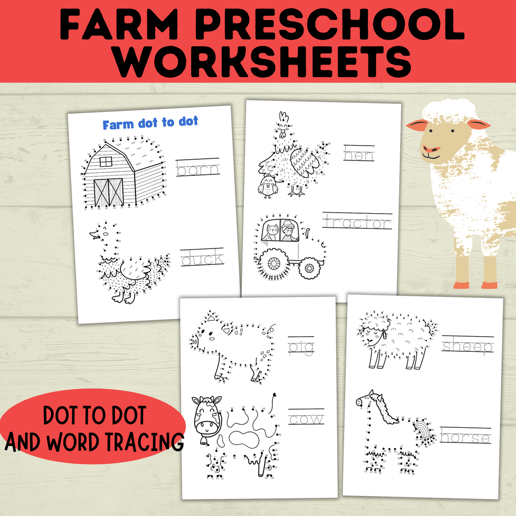 Farm Preschool Worksheets | Farm Activity | Farm Printables | Counting Printable | Toddler Counting | Word Tracing | Letter Recognition