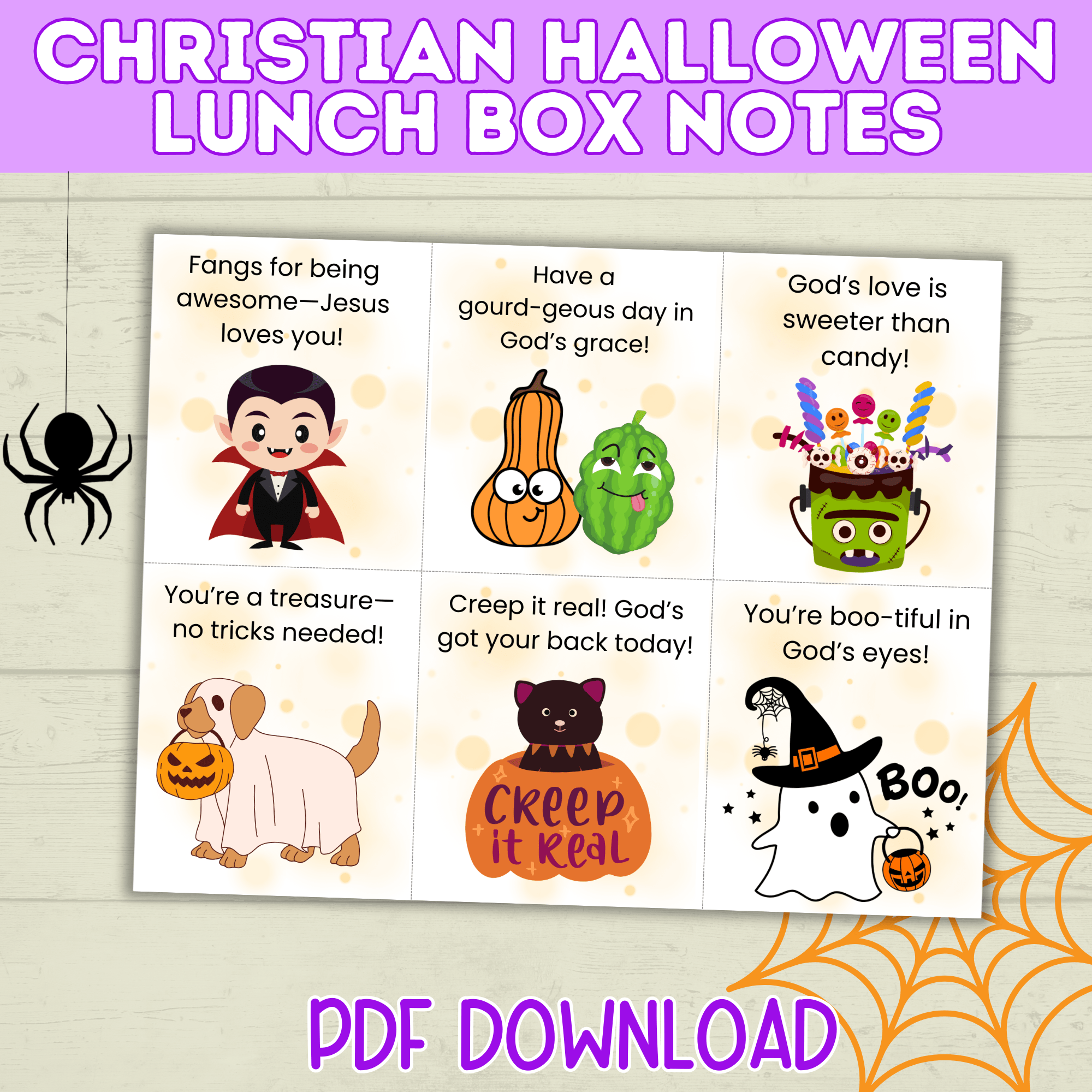 Christian Halloween Tags & Lunch Box Notes – Scripture Encouragement Cards for Kids | PDF digital download | Halloween Bible Notes