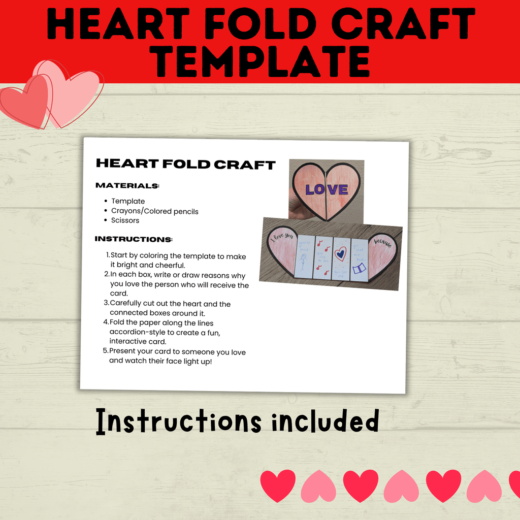 Heart Craft | Valentine's Day Craft | Folding Heart Craft | Kids Crafts | Party Crafts | Love Craft | I love you Craft for Kids | Printable