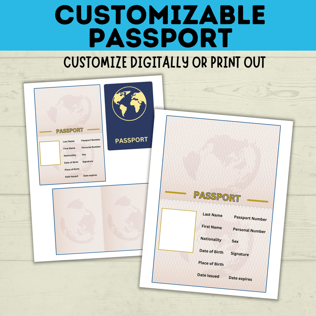Customizable Passport | Design Your Own Passport | Passport Craft | Kids Crafts | Craft Template | Travel Craft | Passport Book | Kids