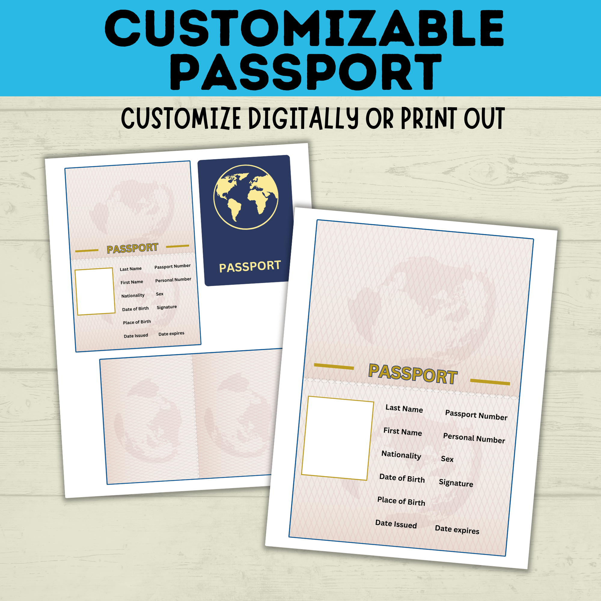 Customizable Passport | Design Your Own Passport | Passport Craft | Kids Crafts | Craft Template | Travel Craft | Passport Book | Kids