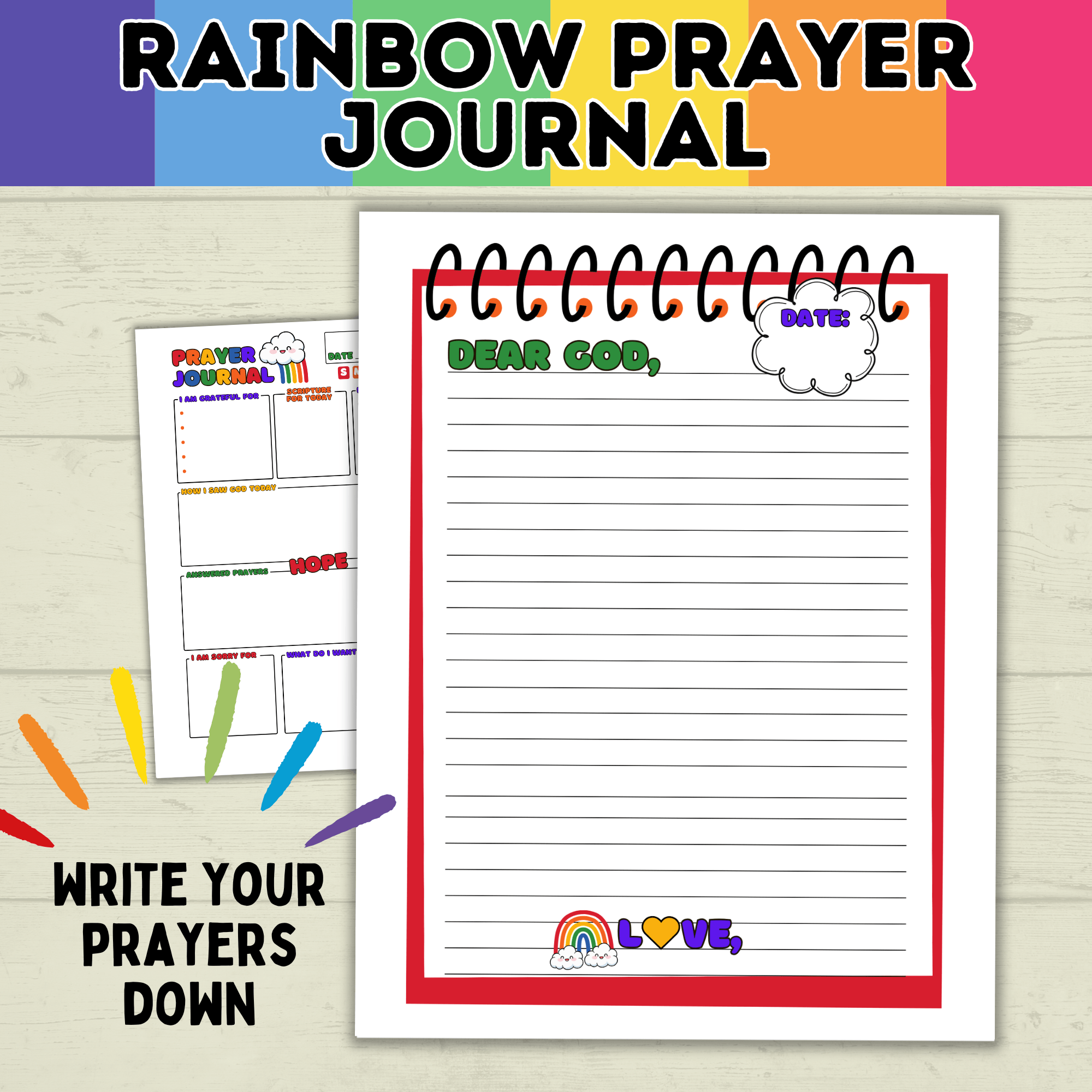 Prayer Journal for Kids | Rainbow Journal | Rainbow-themed | Journal for Kids | Teach Kids Prayer | Prayer Download | Prayer Printable