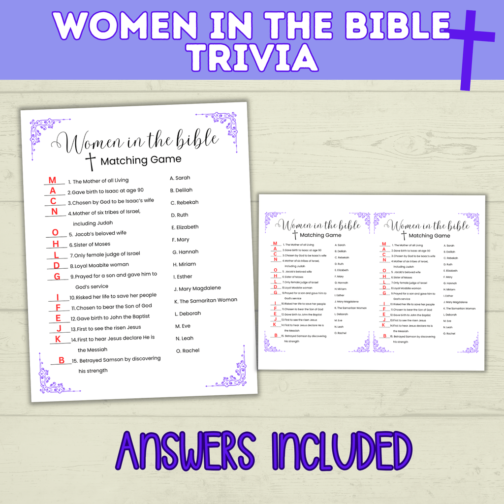 Women in the Bible Trivia Quiz | Bible Quiz | Bible Trivia | Trivia Questions | Trivia game | Church Games | Printable Games | Digital
