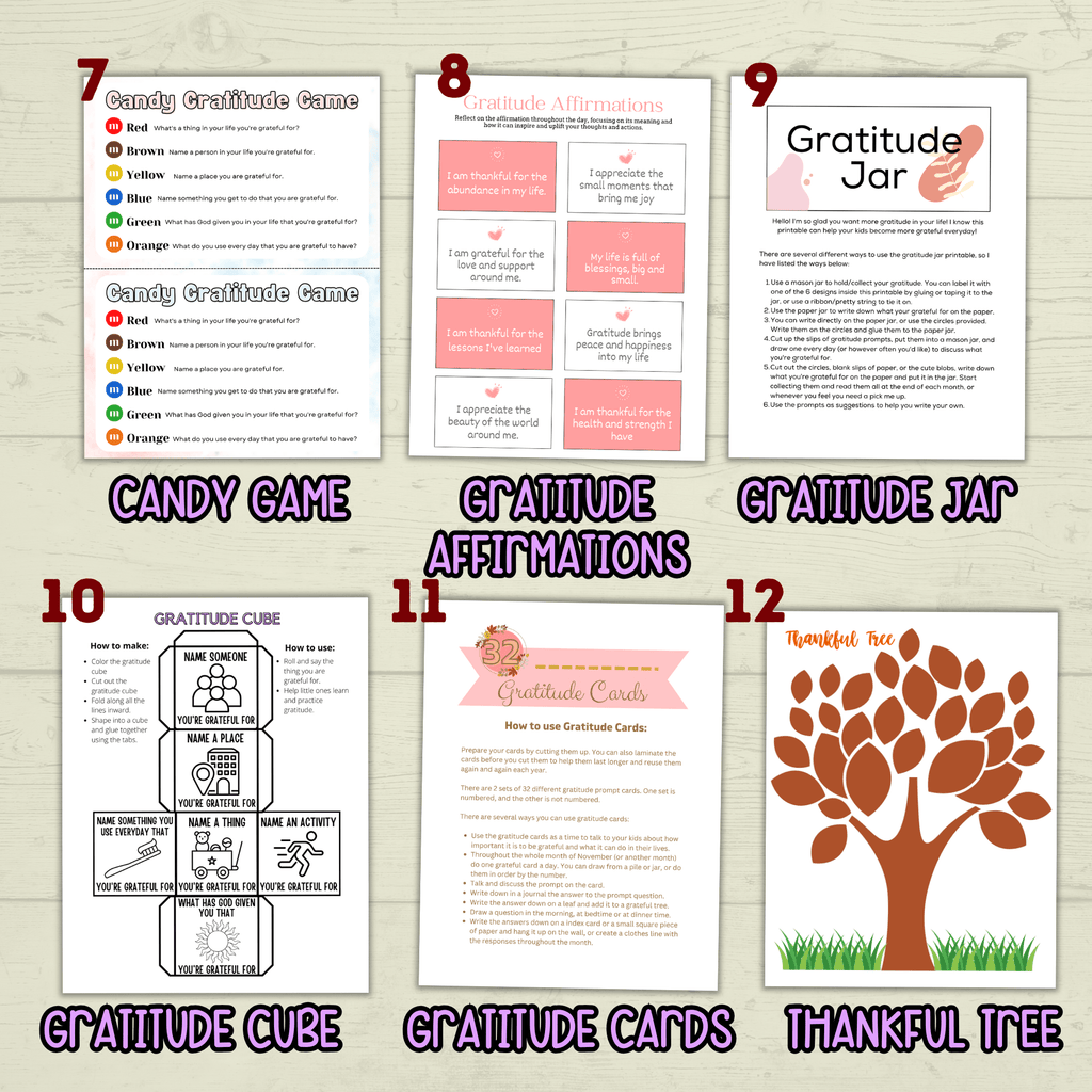 Thanksgiving Gratitude Bundle affirmations and journal printable for kids and families