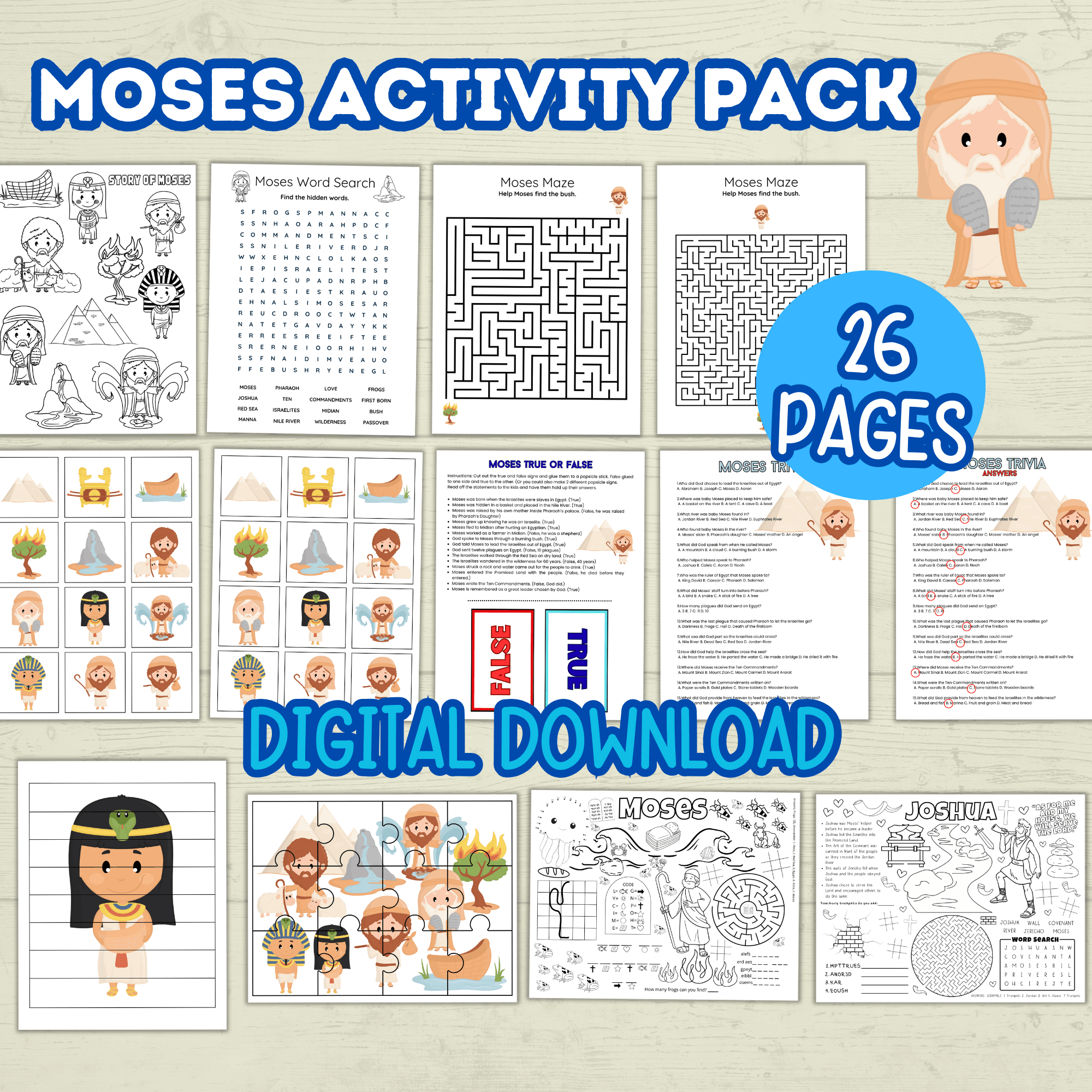 Moses Coloring Pages, Moses Activity Pack, Sunday School Activity, Bible Lesson, Old Testament, Genesis, Christian Craft, Moses and Exodus