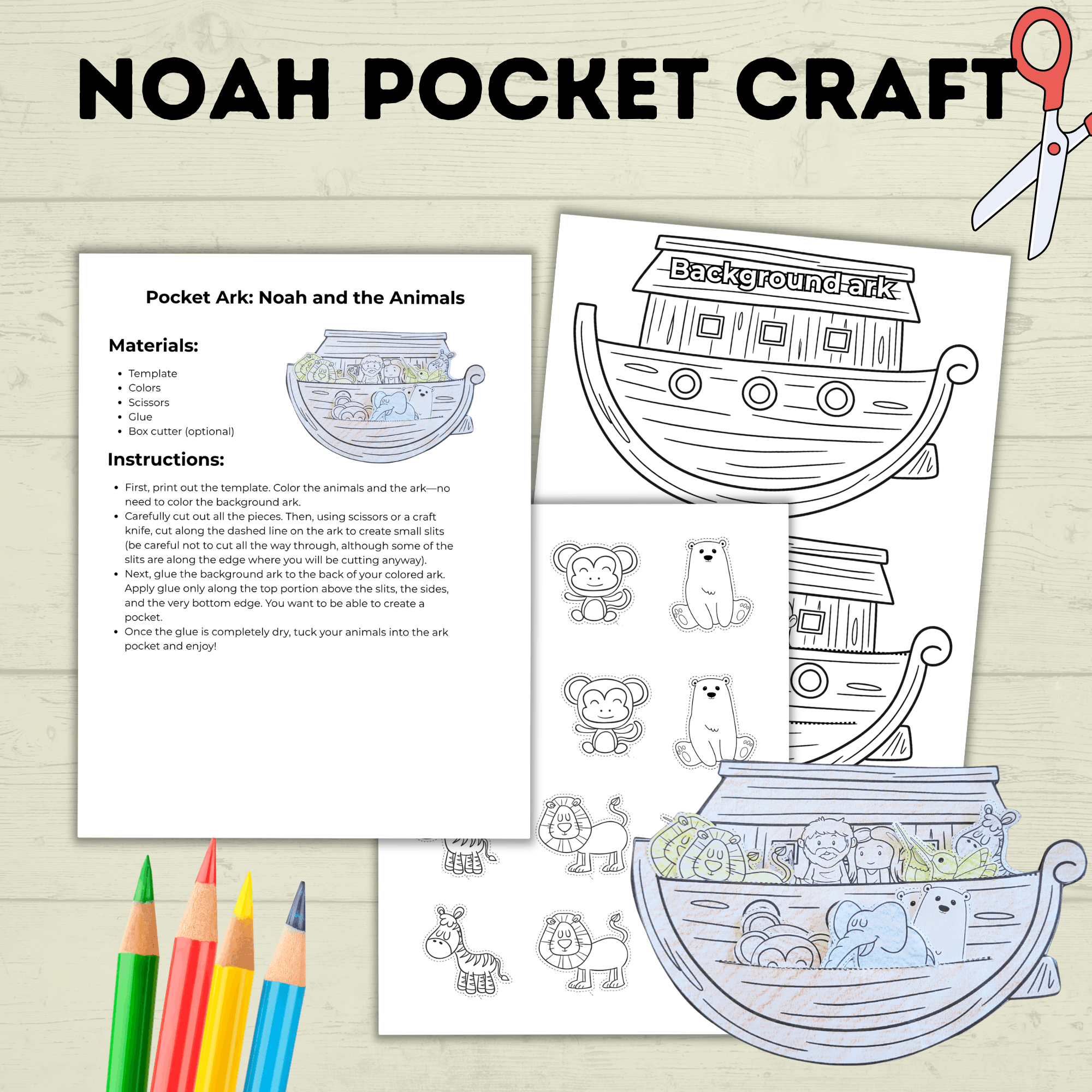 Noah's Ark Craft, Noah's Cut and Paste Craft, Sunday School Craft, Bible Craft