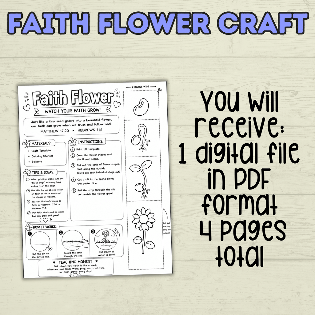 Faith Craft, Sunday School Craft, Bible Lesson, Homeschool, VBS, Christian Activity, Faith Object Lesson, Kids Craft, Faith Flower Craft