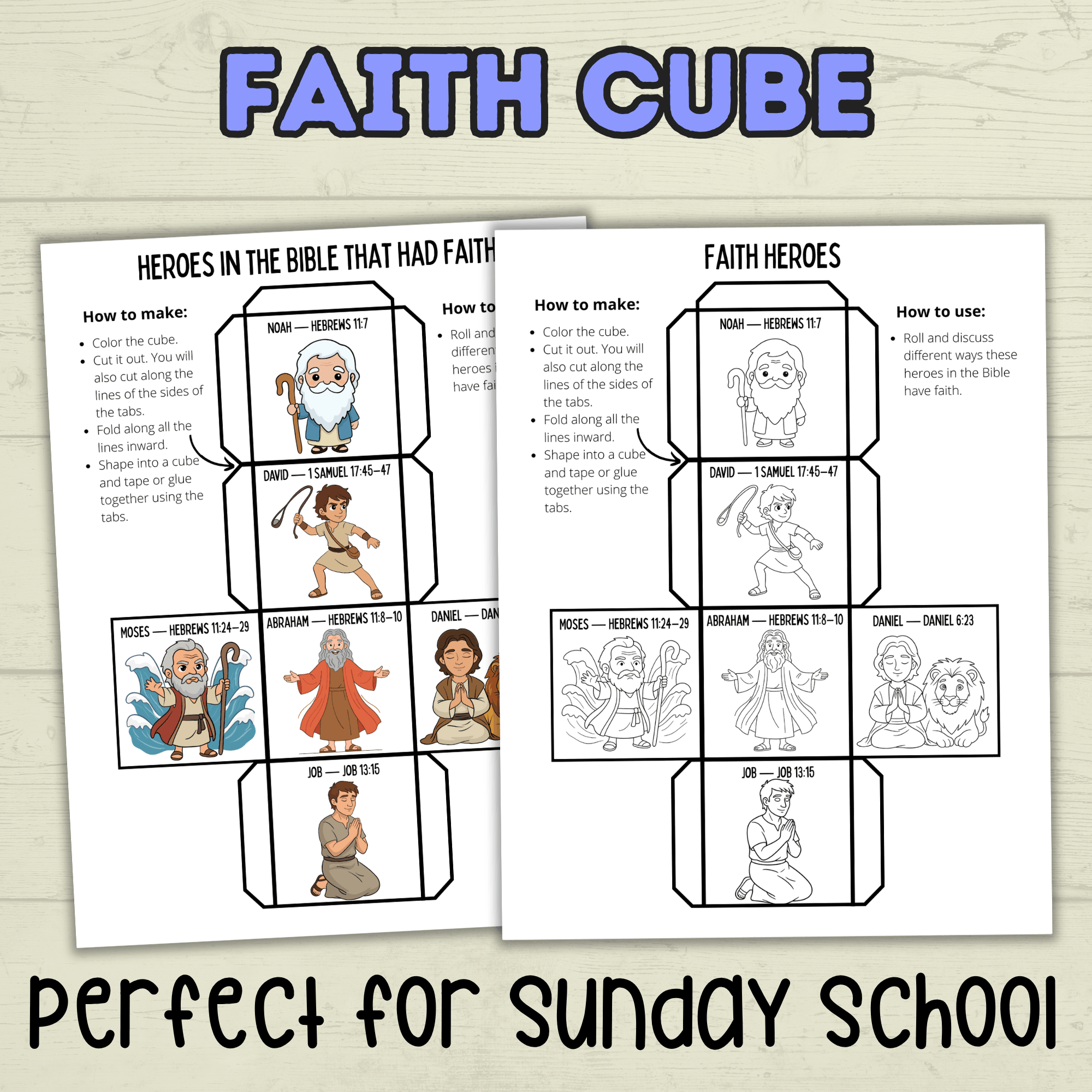 Faith Cube Craft, Bible Lesson Craft, Sunday School Craft, Christian Activity, Homeschool, Bible Heroes