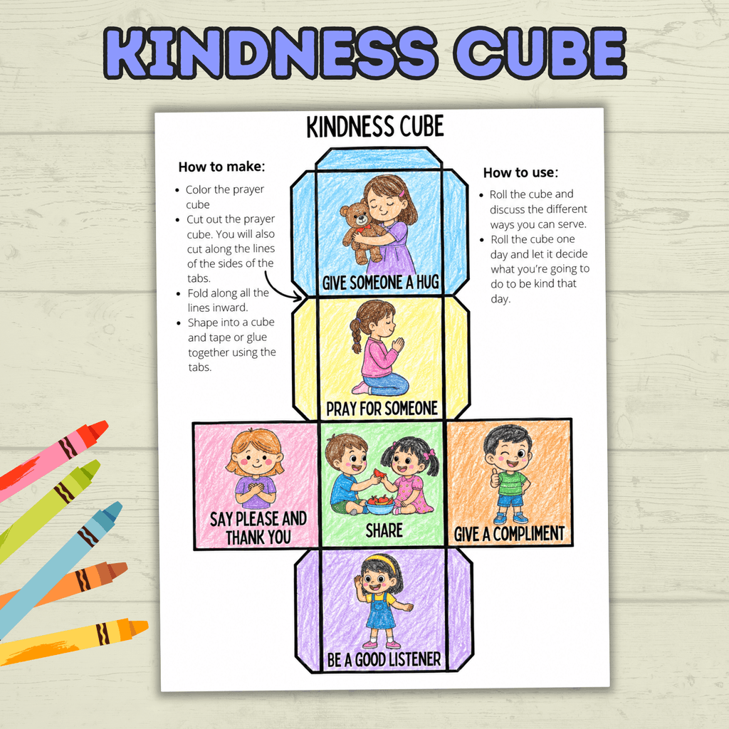 Kindness Cube Craft, Sunday School Craft, Kids Crafts, Kindness Craft, Christian Crafts, Bible Crafts, Homeschool, Lesson VBS, Cut and Paste