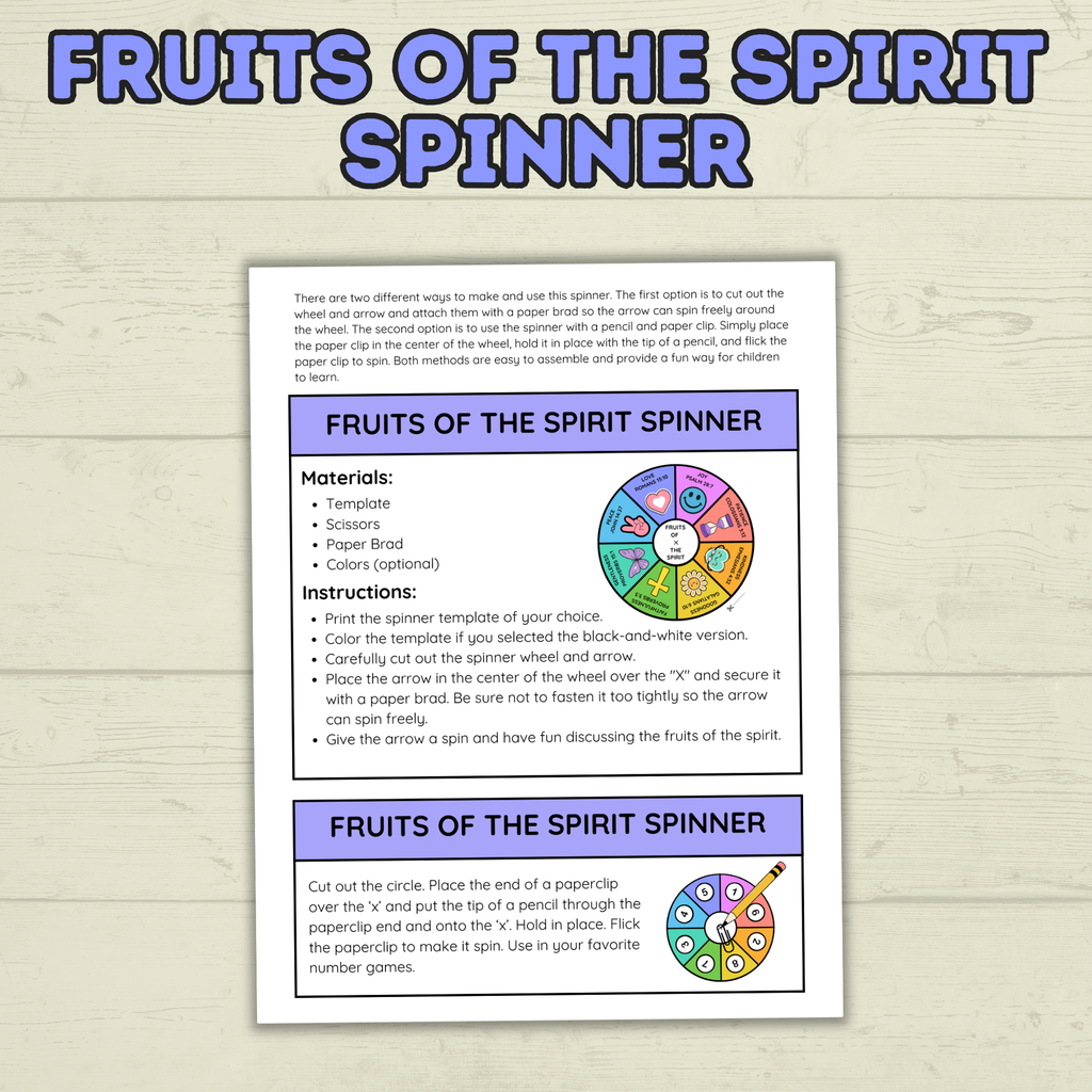Fruits of the Spirit Craft, Spinner Craft, Sunday School Craft, Bible Craft, Bible Lesson, Christian Activity, Homeschool, Galations Lesson