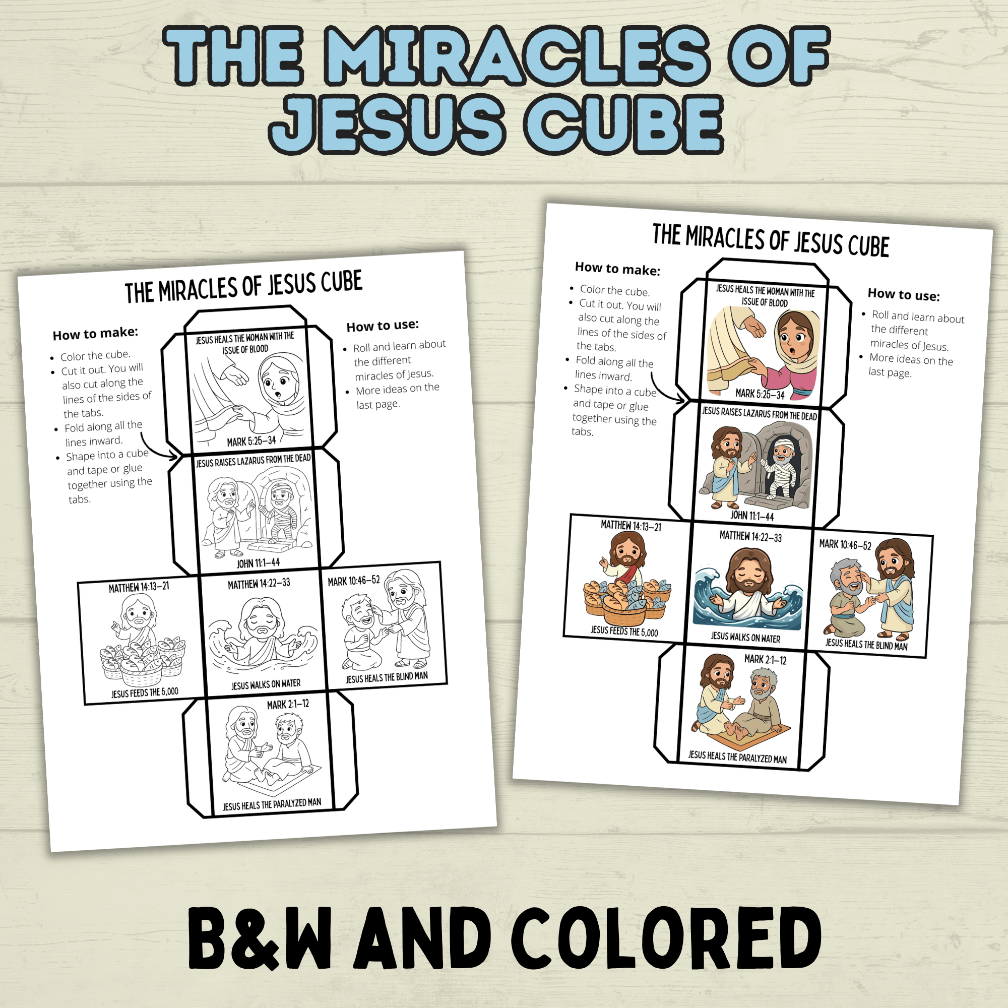 Miracles of Jesus Cube Craft, Jesus Craft, Bible Cube Craft, Sunday School Craft