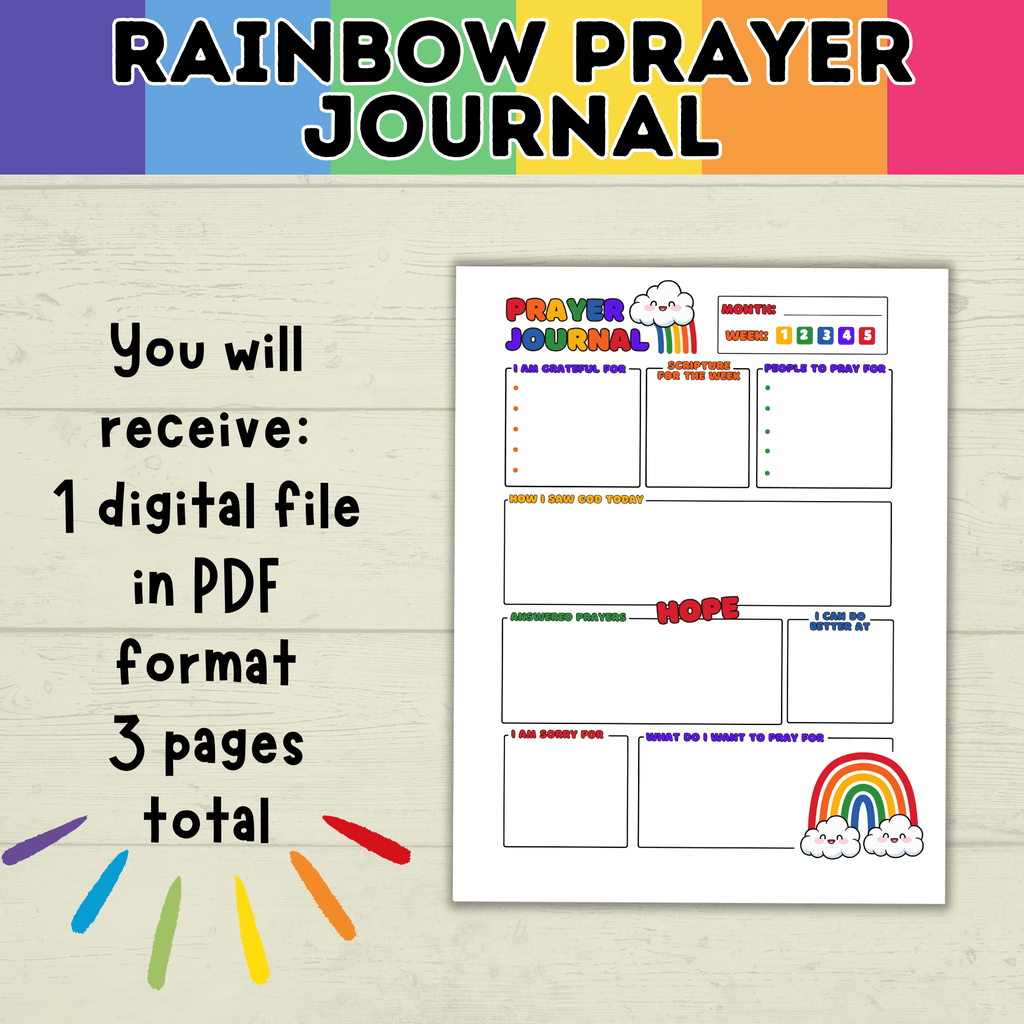 Prayer Journal for Kids | Rainbow Journal | Rainbow-themed | Journal for Kids | Teach Kids Prayer | Prayer Download | Prayer Printable