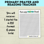 Primary Reading and Prayer Tracker | Prayer Tracker | Reading Tracker | Primary Printables | LDS Primary | Come Follow Me | Prayer Chart
