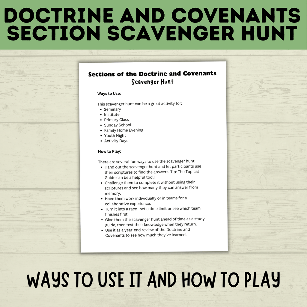 Doctrine and Covenants Scavenger Hunt | Sections of the Doctrine and Covenants Quiz | Come Follow Me | Kids Scavenger Hunt | Sunday School